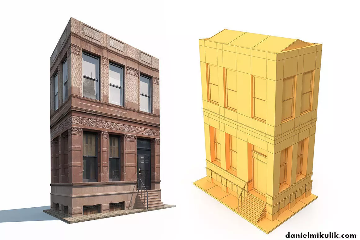 Tenement Low Poly 160 Low-poly 3D model_0