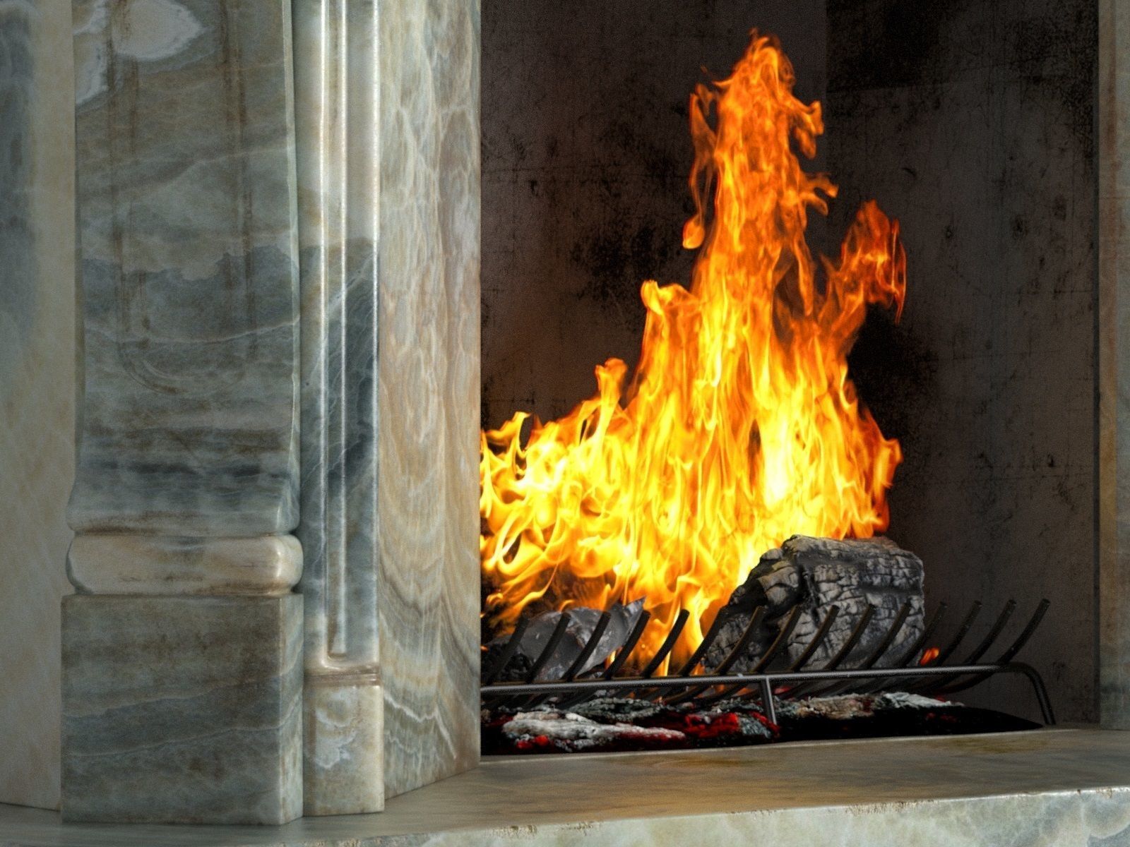 Classic Marble Fireplace 01 3D model_1