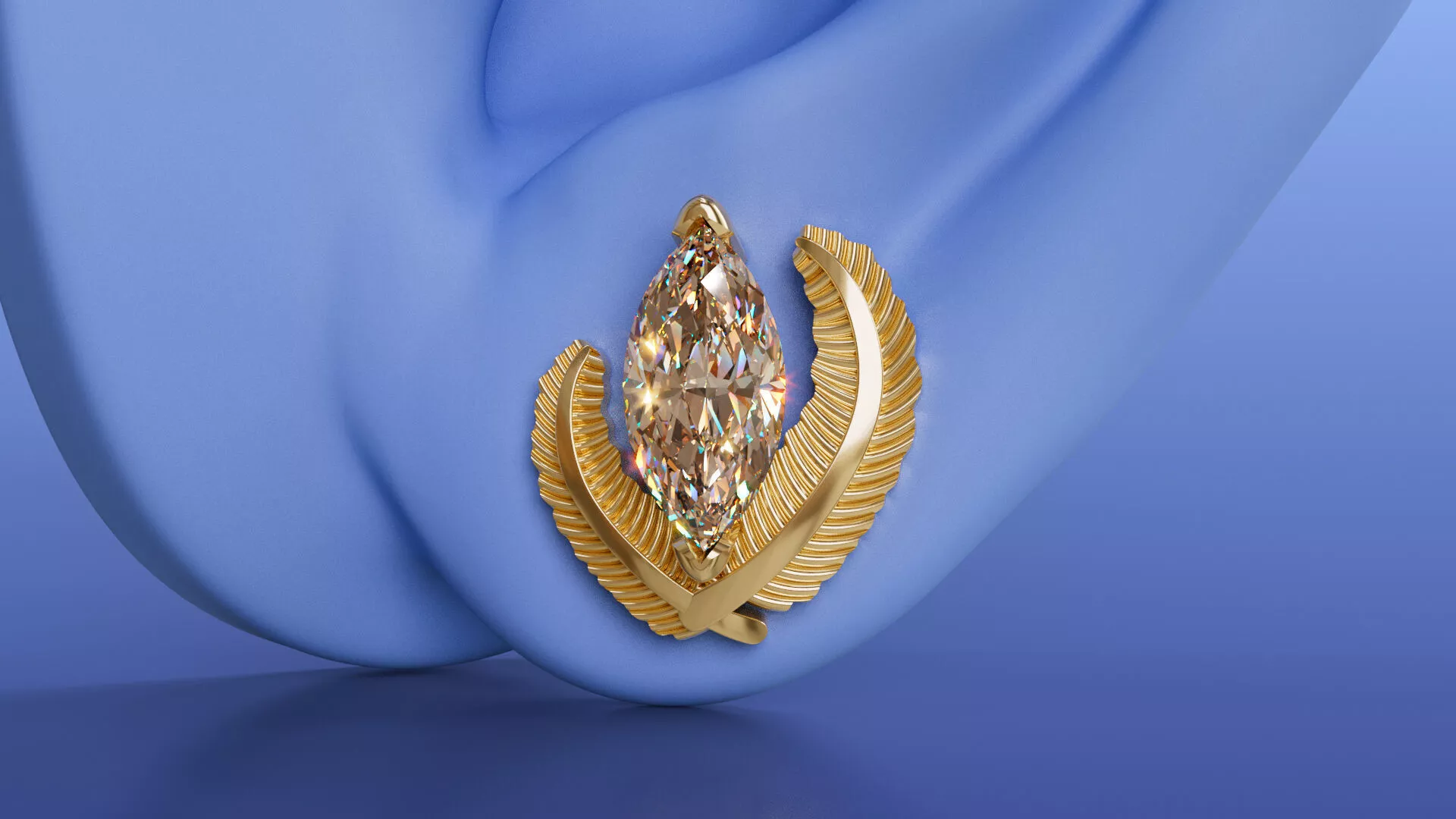 Marquise Diamond and Textured Leaf Motif Stud Earrings Jewelry 3D print model