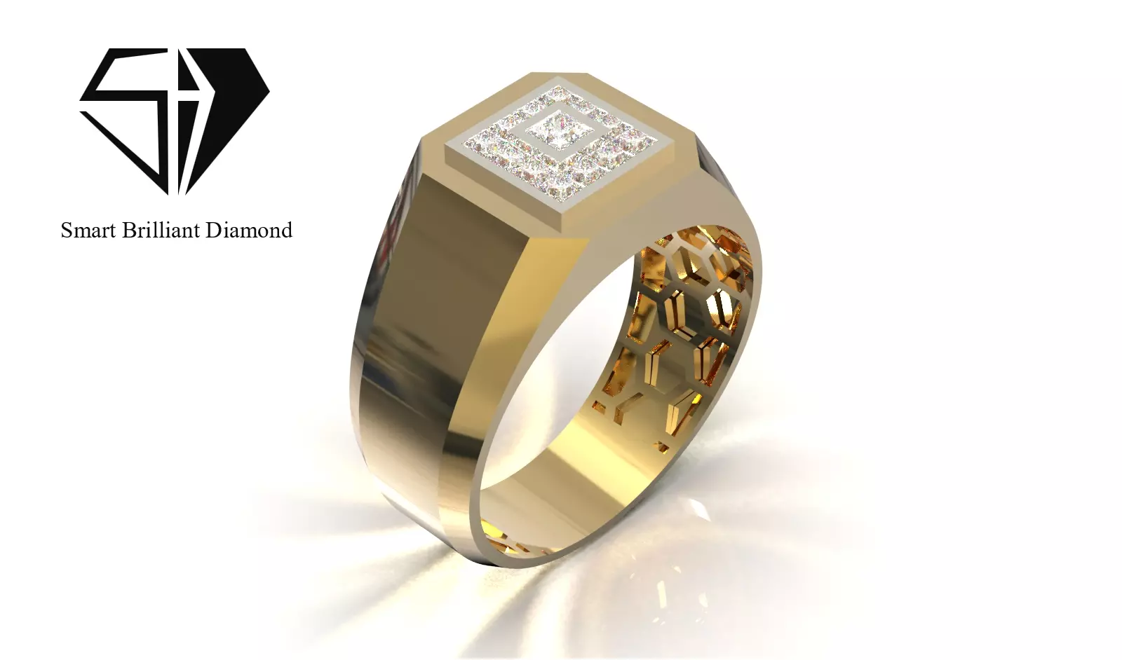 Royal Diamond Mens Ring Ready to Manufacture CAD File mr0384 3D print model