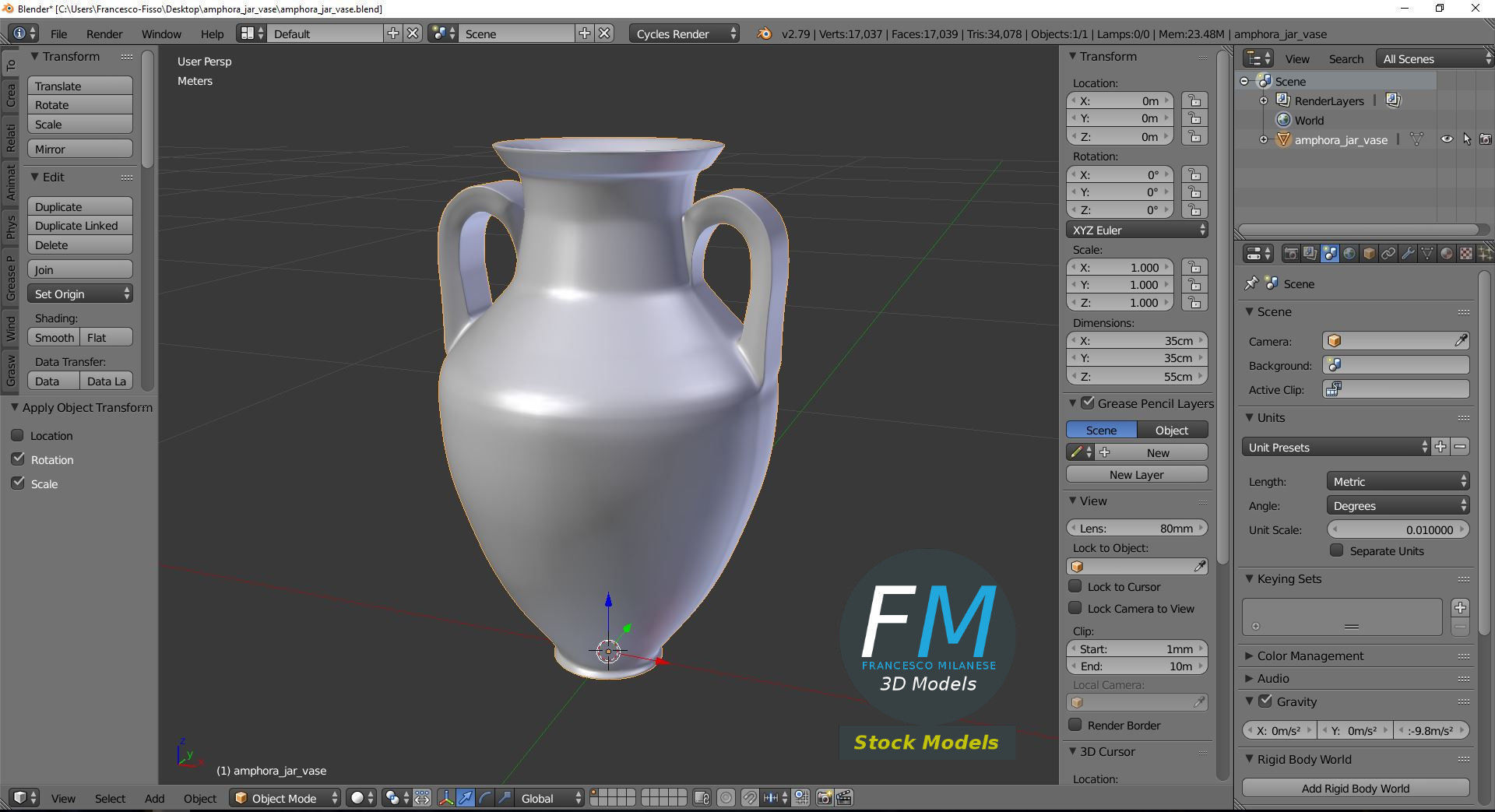 Amphora Jar Vase 3D model_9