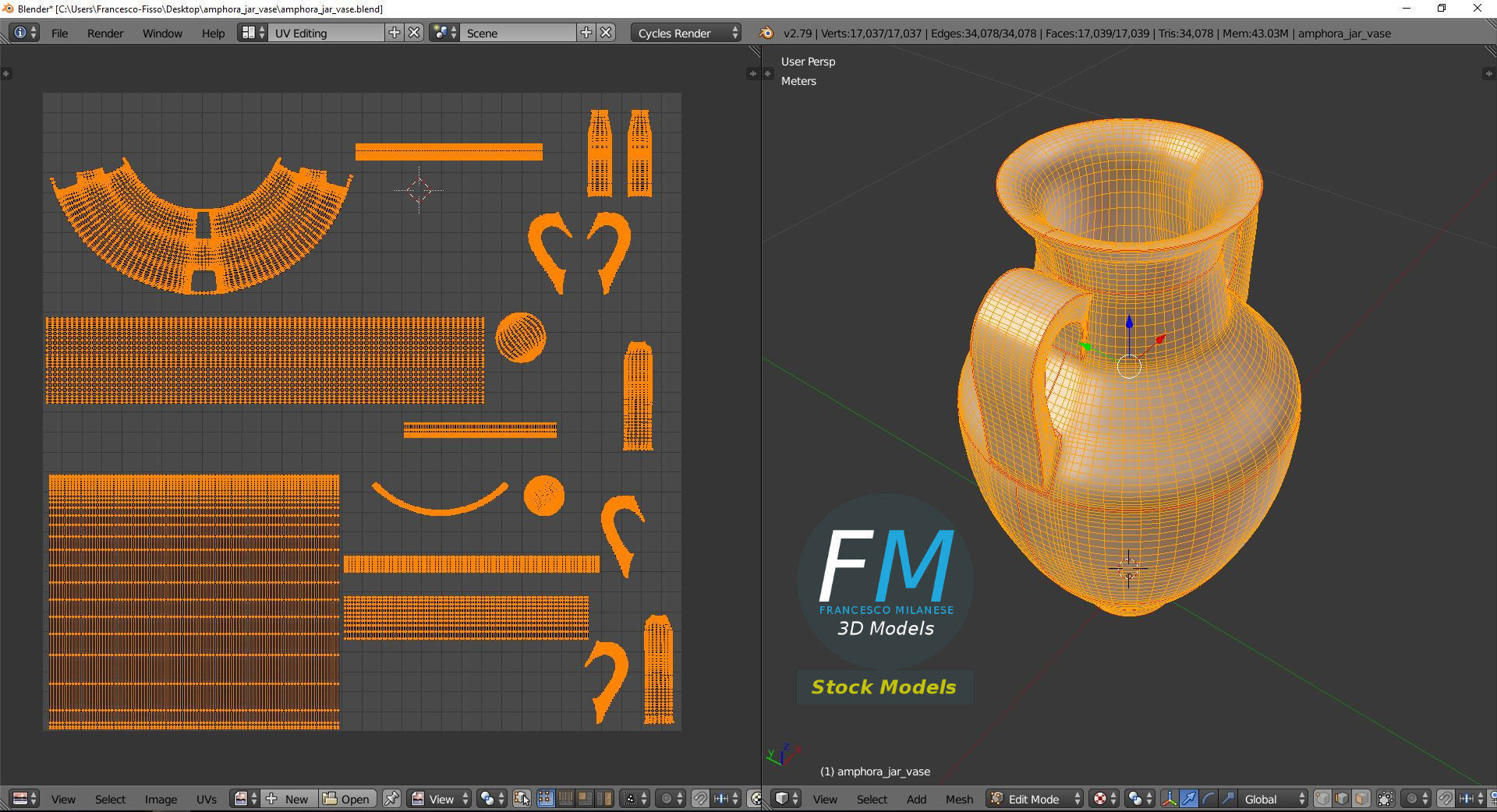 Amphora Jar Vase 3D model_10