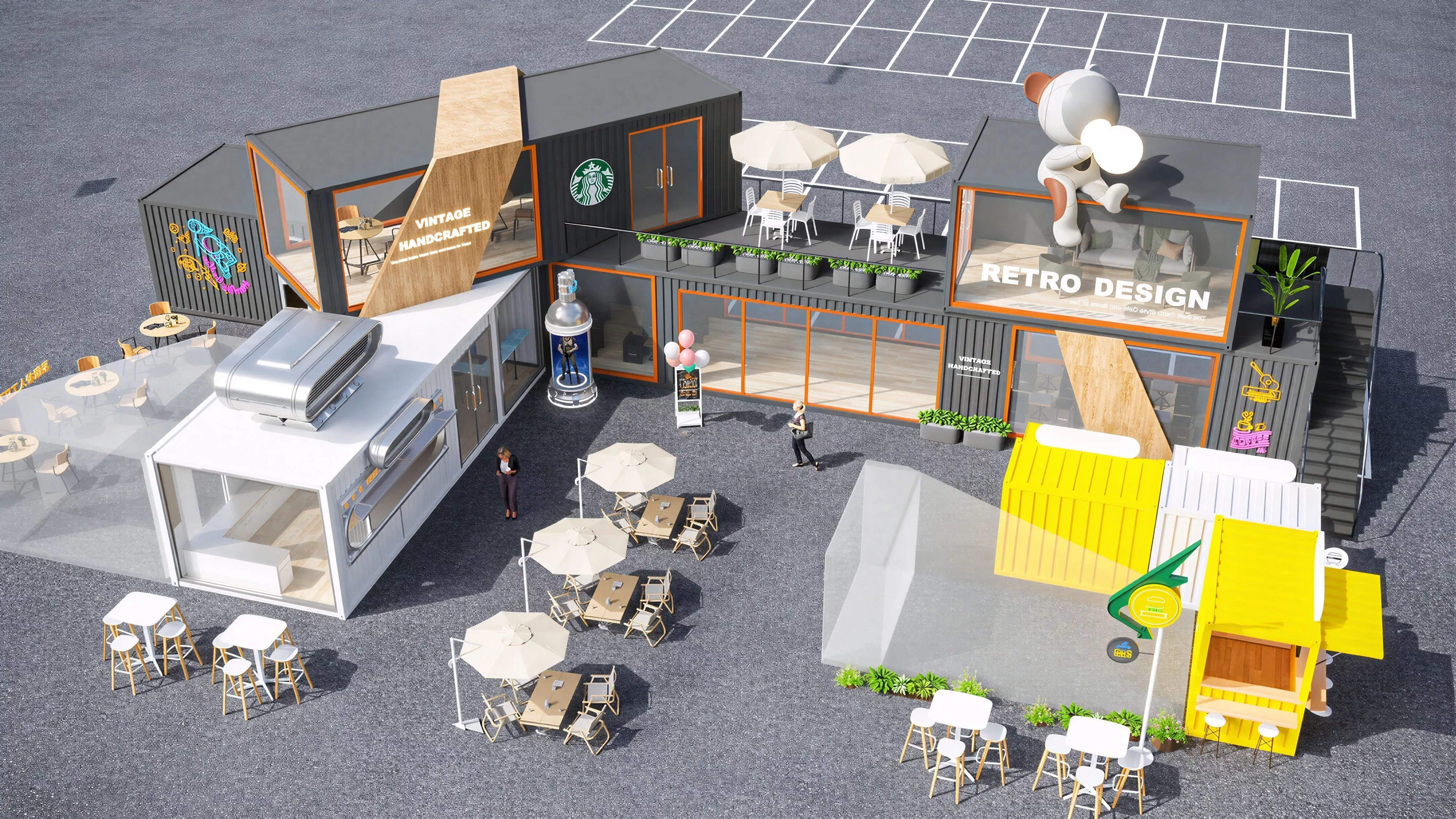 Modular Container Food Court 3D Model 3D model