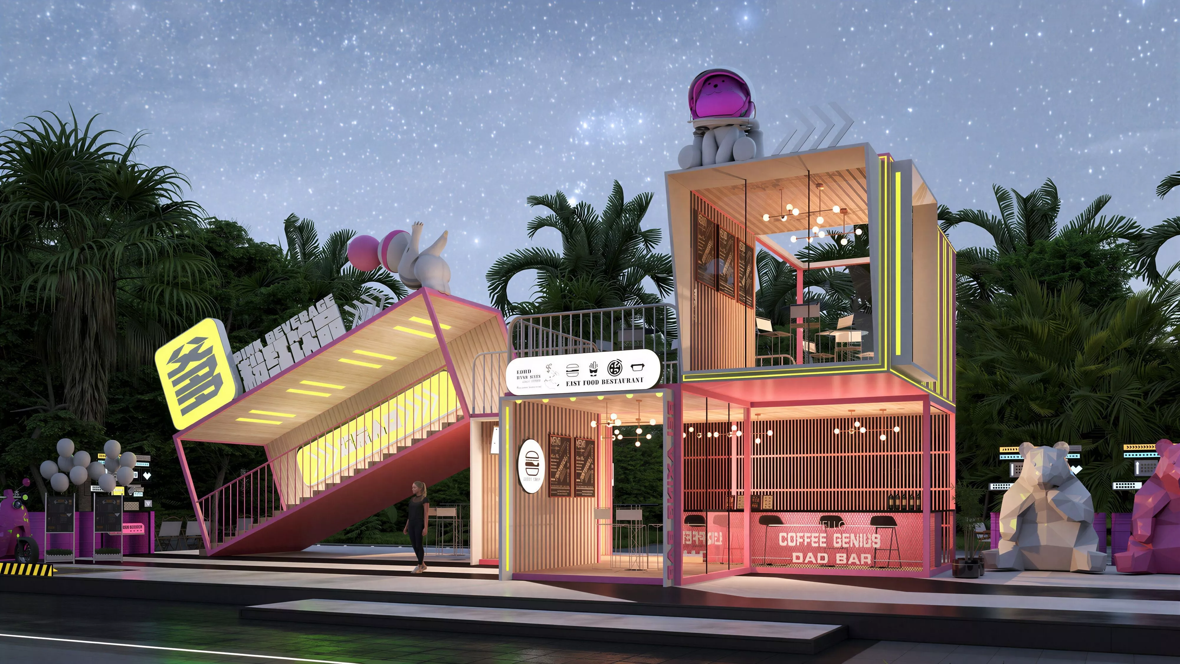Pink Pop up Fast Food Restaurant 3D Model 3D model