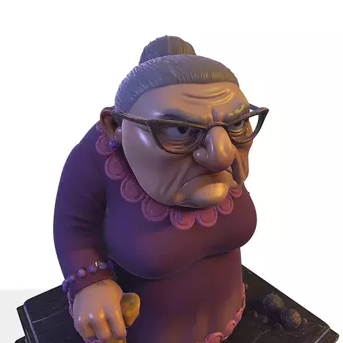 Stylized PBR Grumpy Old Lady Figurine