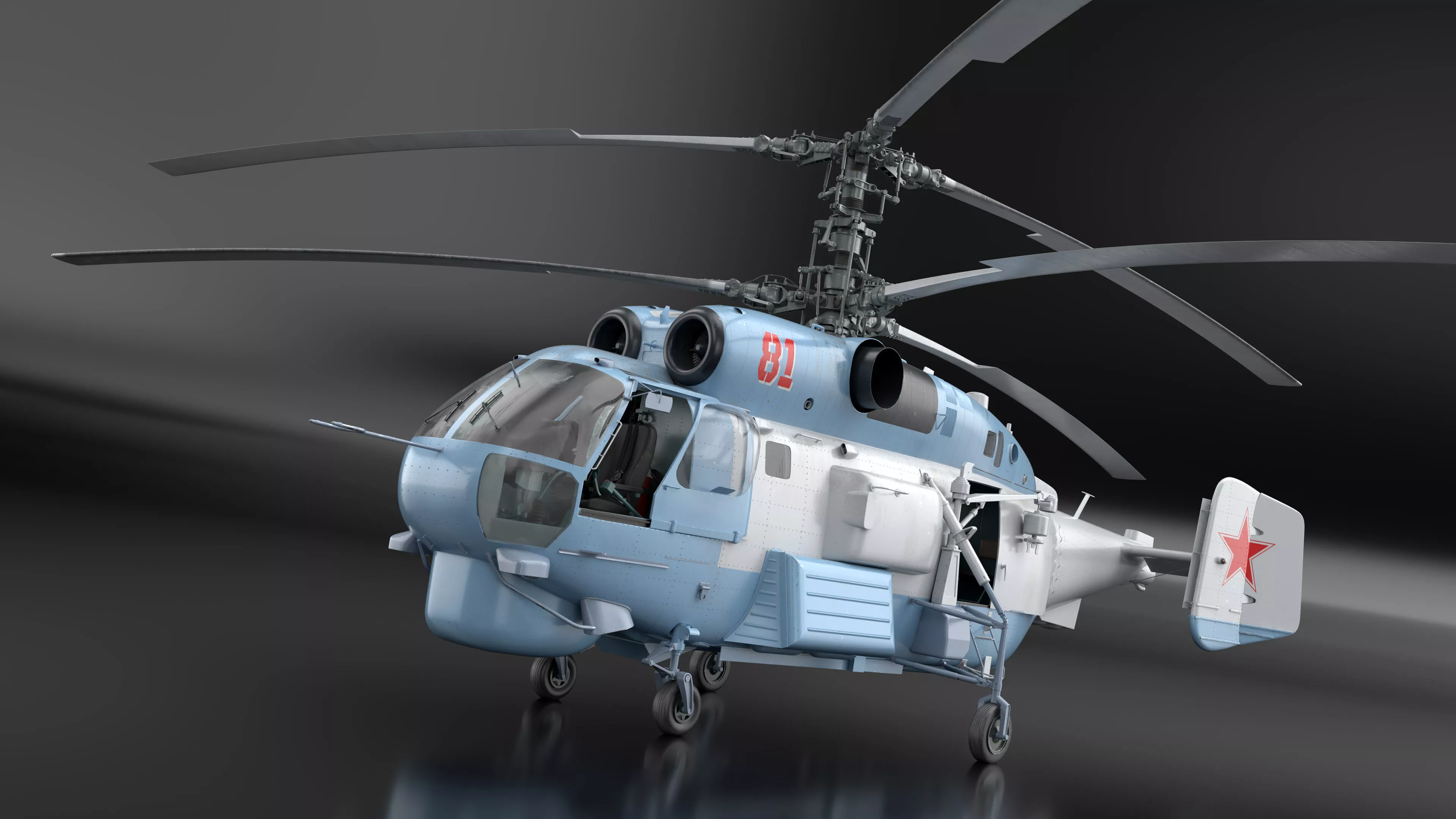 Soviet Kamov Ka-27 Helicopter with Interior Rigged 3D model
