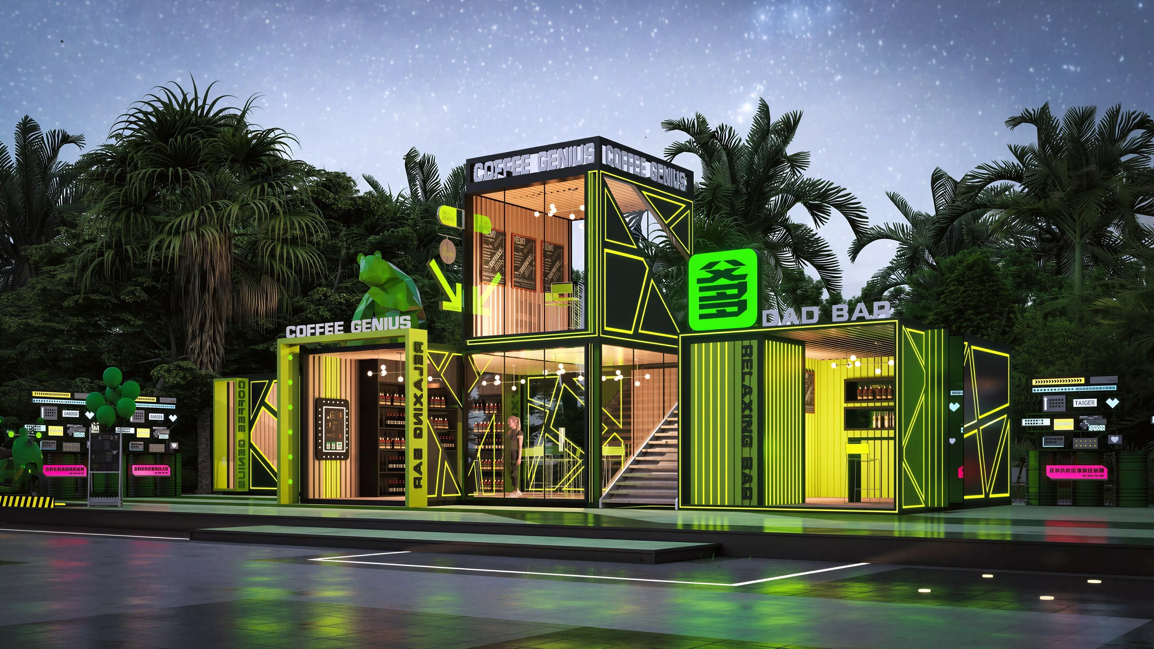 Neon Coffee Bar Pop-up Store 3D Model 3D model