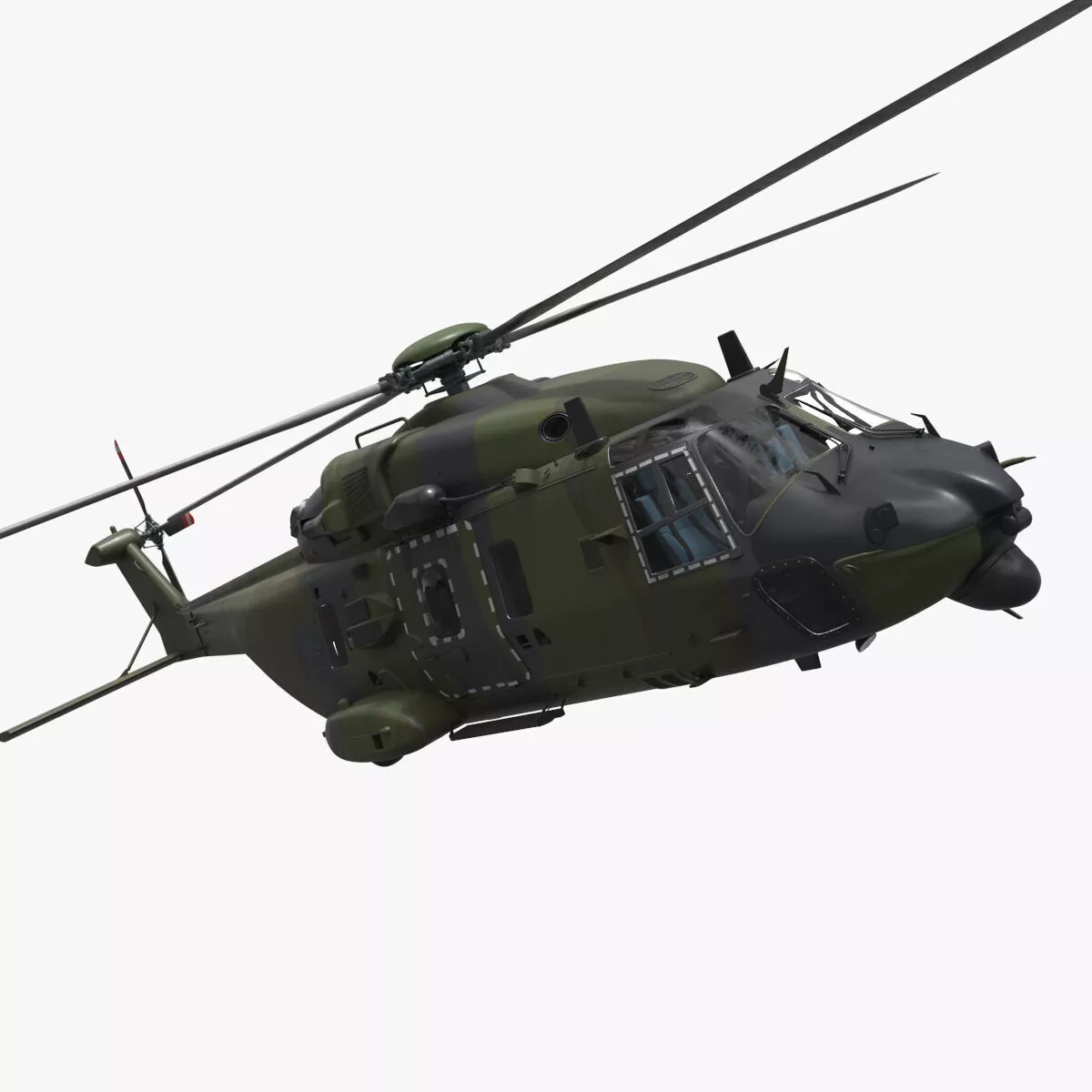 Military Transport Helicopter Green Camo with Interior Rigged 3D model