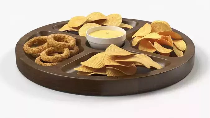 Round Serving Board with Snacks 3D model 3