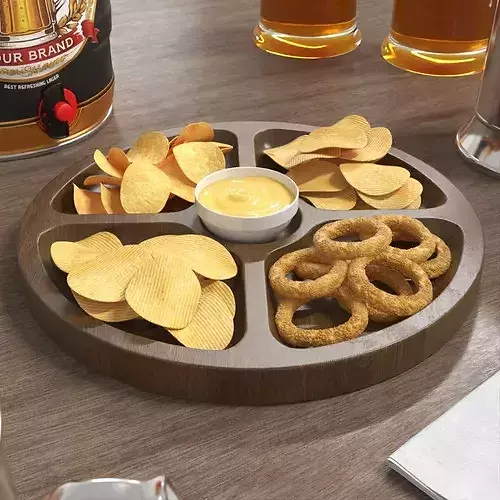 Round Serving Board with Snacks 3D model