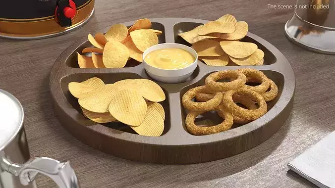 Round Serving Board with Snacks 3D model 2