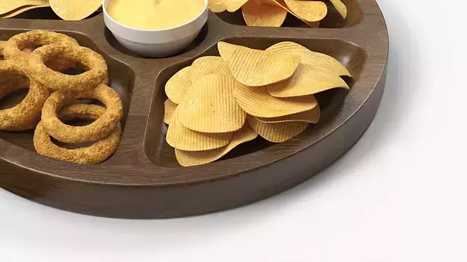Round Serving Board with Snacks 3D model 4