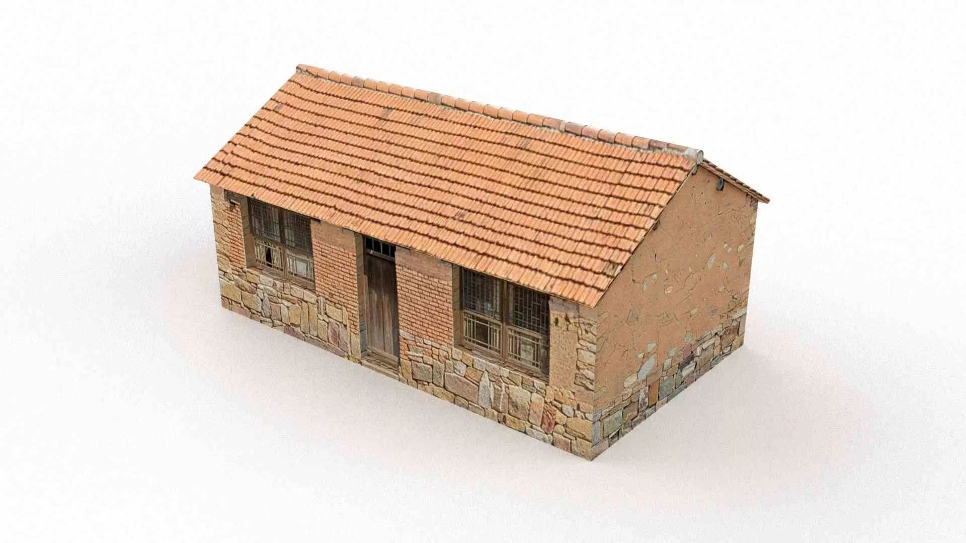 Chinese Rural Brick House Low-poly 3D model