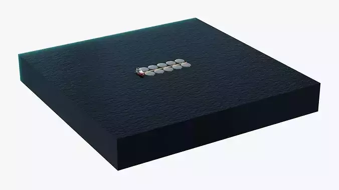 Marine Fish Cage Array with Central Pier and Catch Boat 3D model 4