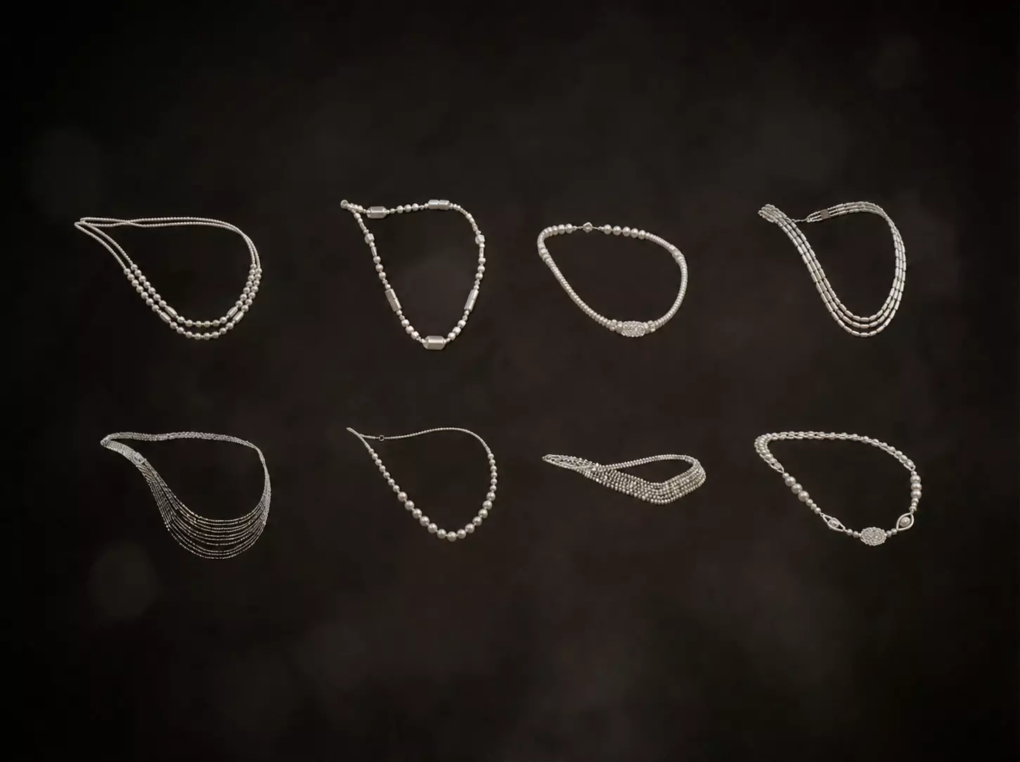 8 Stylized Pearl Chain Necklaces Pack Female Jewelry vol2 Free low-poly 3D model