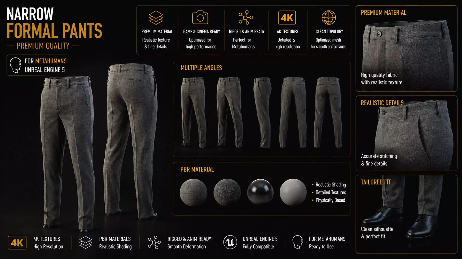 Formal Narrow Pants - Metahuman Compatible Low-poly 3D model