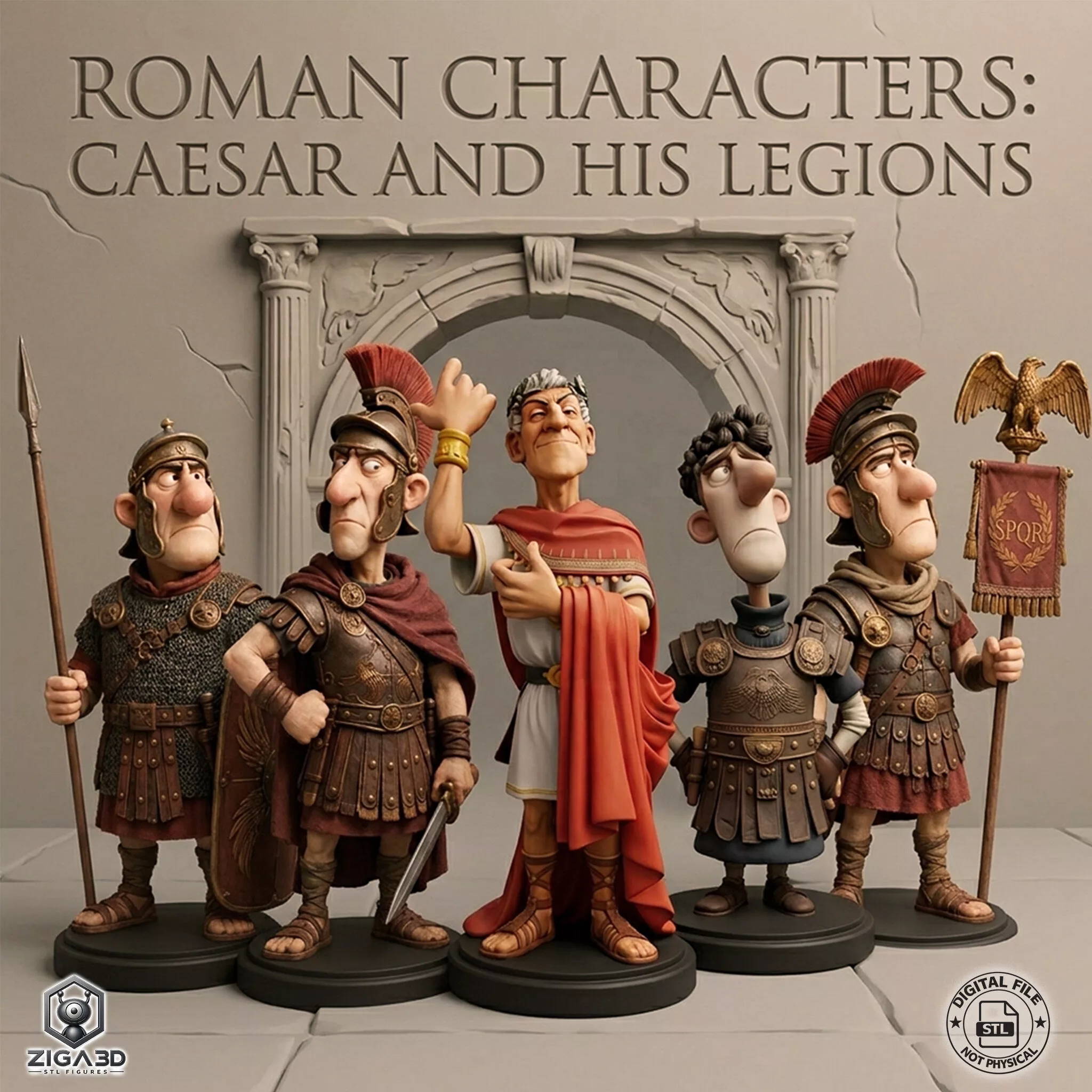 Caesar Era Miniatures 5 Stylized Roman Soldiers 3D print model