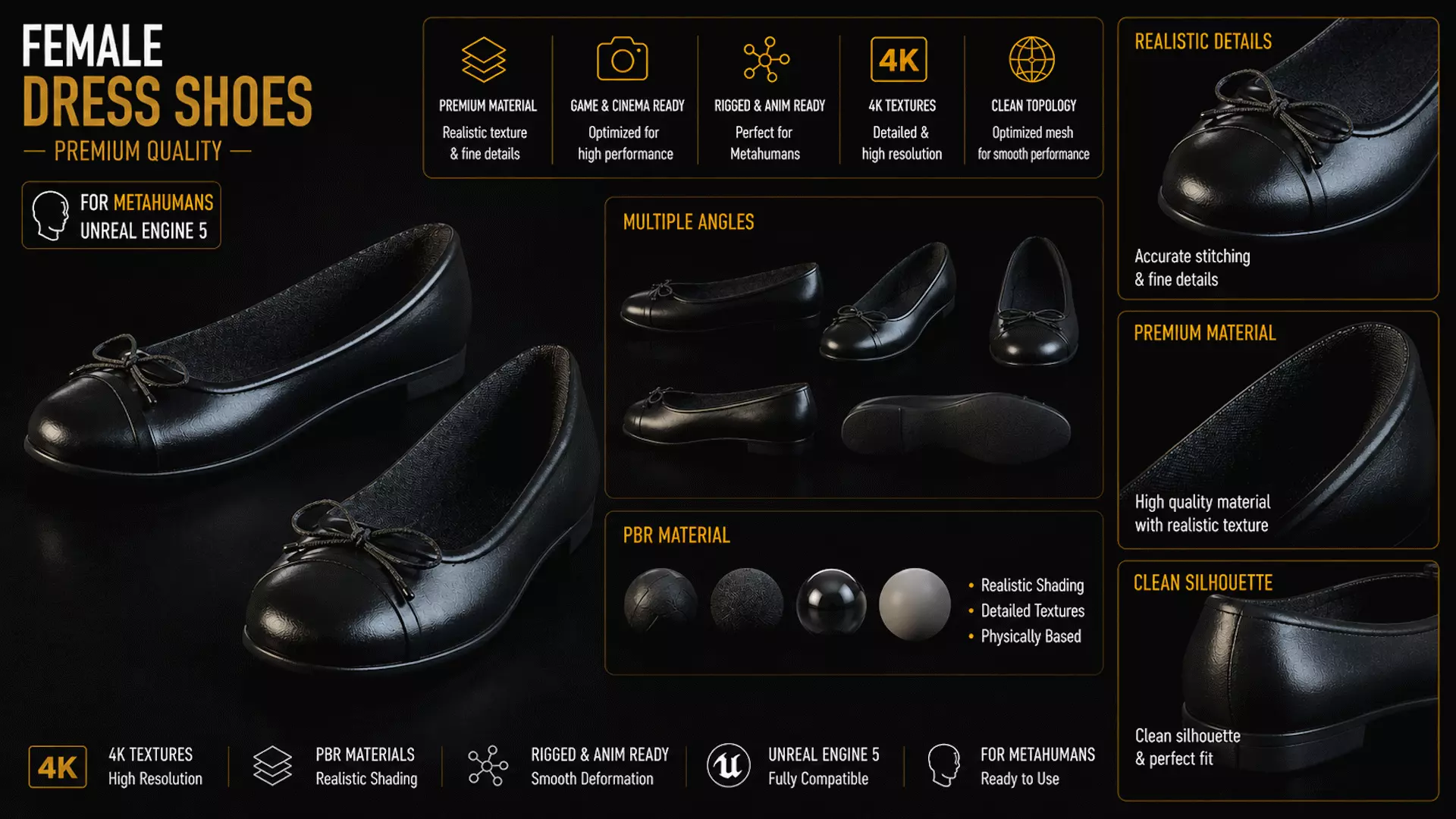 Female Dress Shoes - Metahuman Compatible Low-poly 3D model