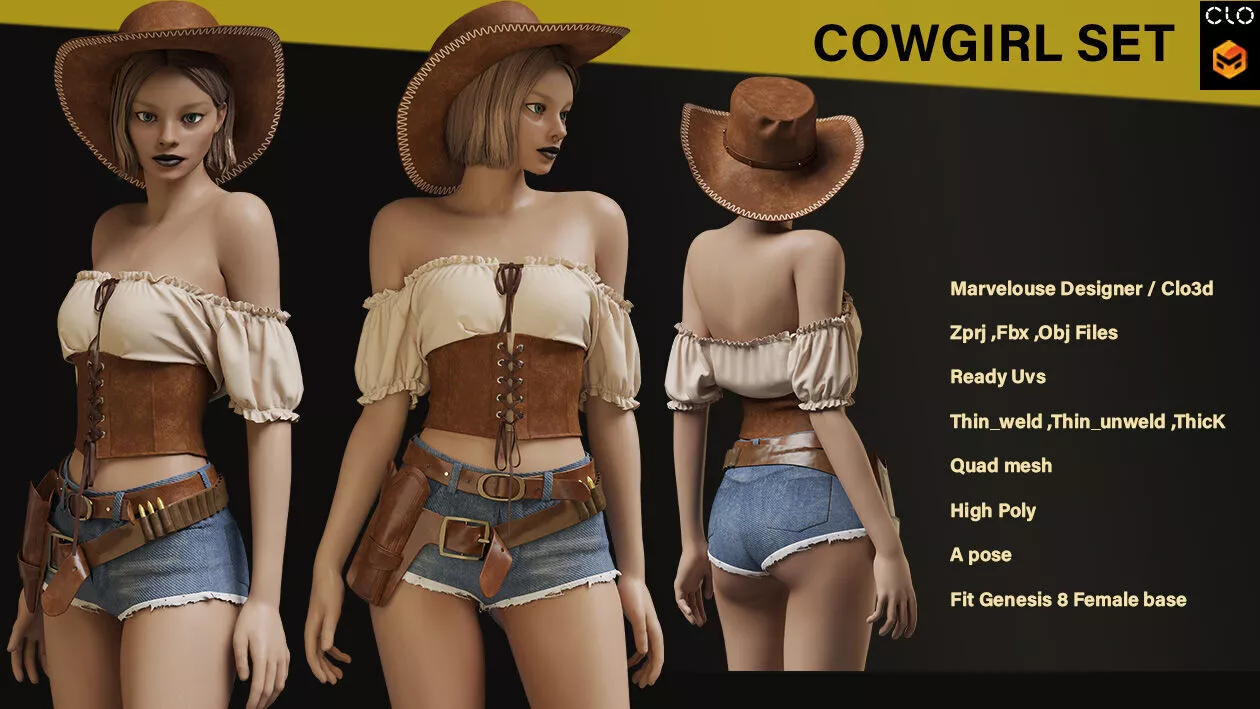Western Girl Outfit 3D model