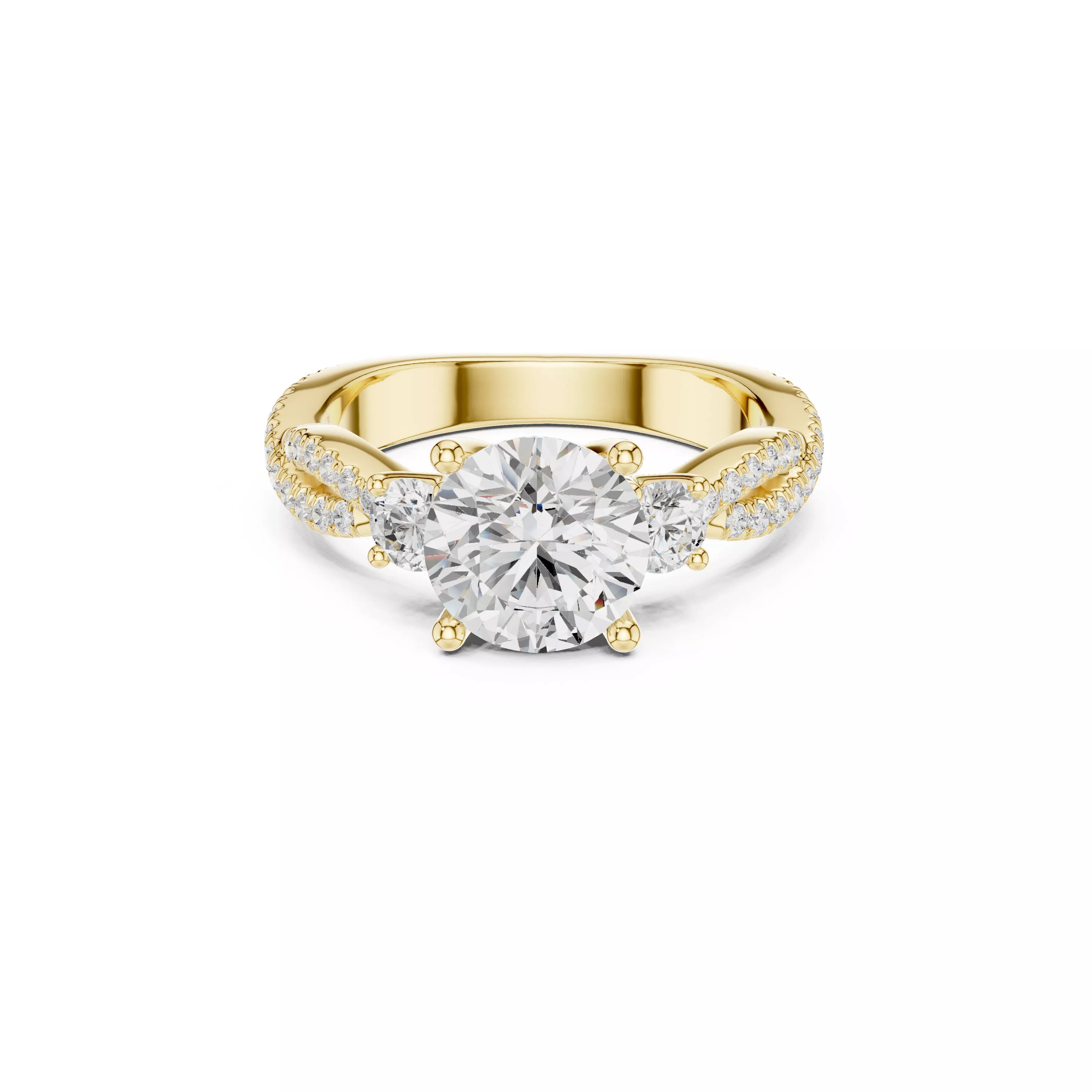 Brilliant Three Stone Engagement Ring Double Pave Split Shank 3D print model