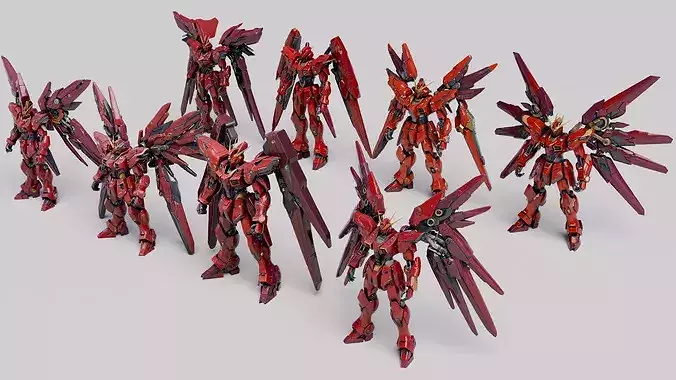 Sci-Fi Futuristic Red Robot Warrior Bundle with PBR Textures