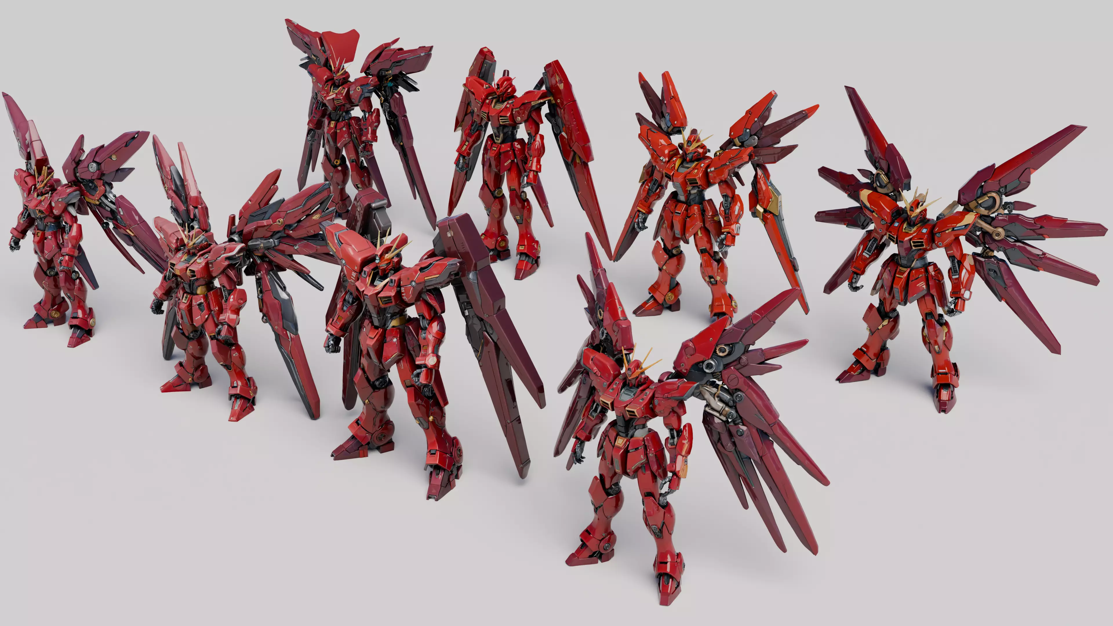 Sci-Fi Futuristic Red Robot Warrior Bundle with PBR Textures 3D model