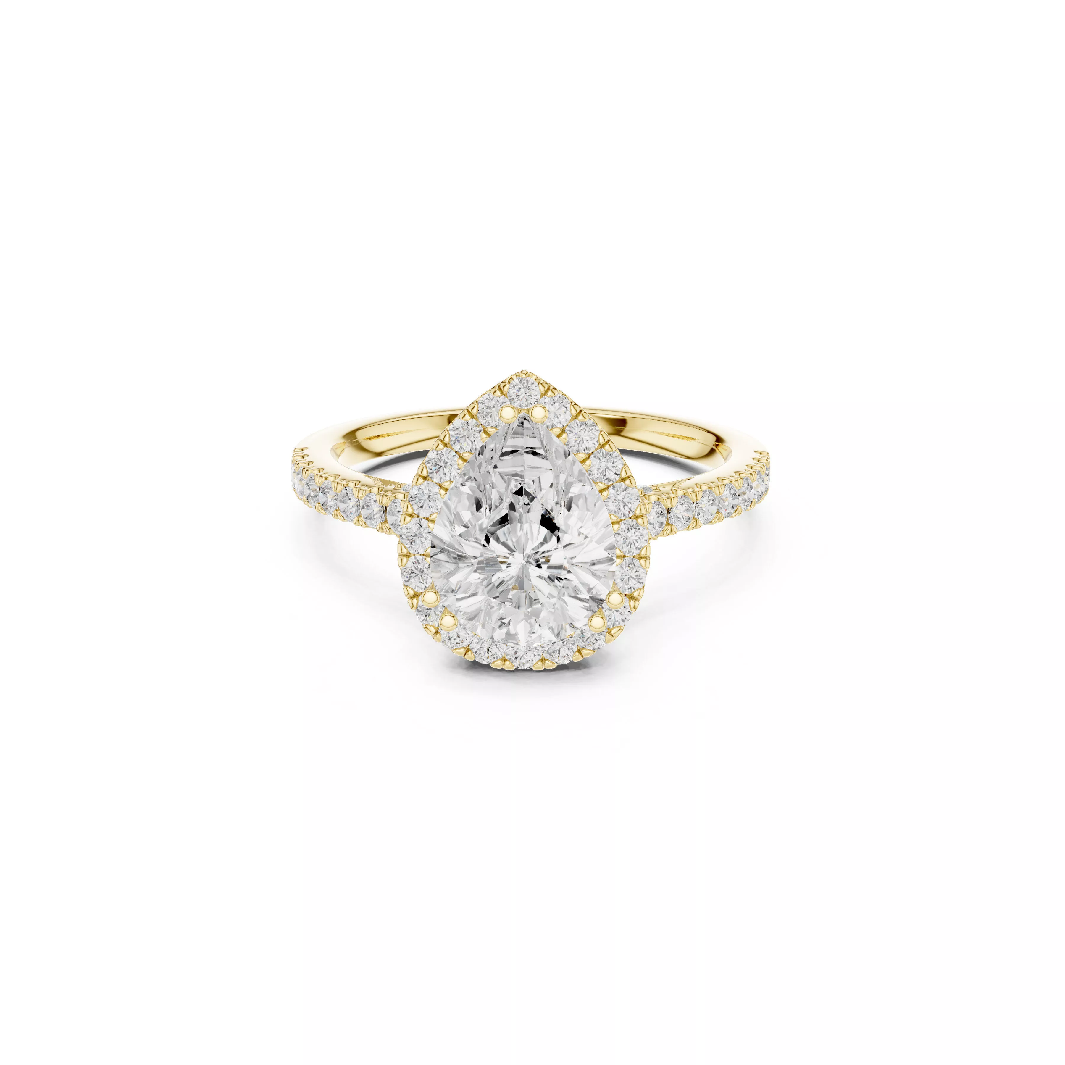 Pear Cut Halo Engagement Ring with Pave Diamond Band 3D print model