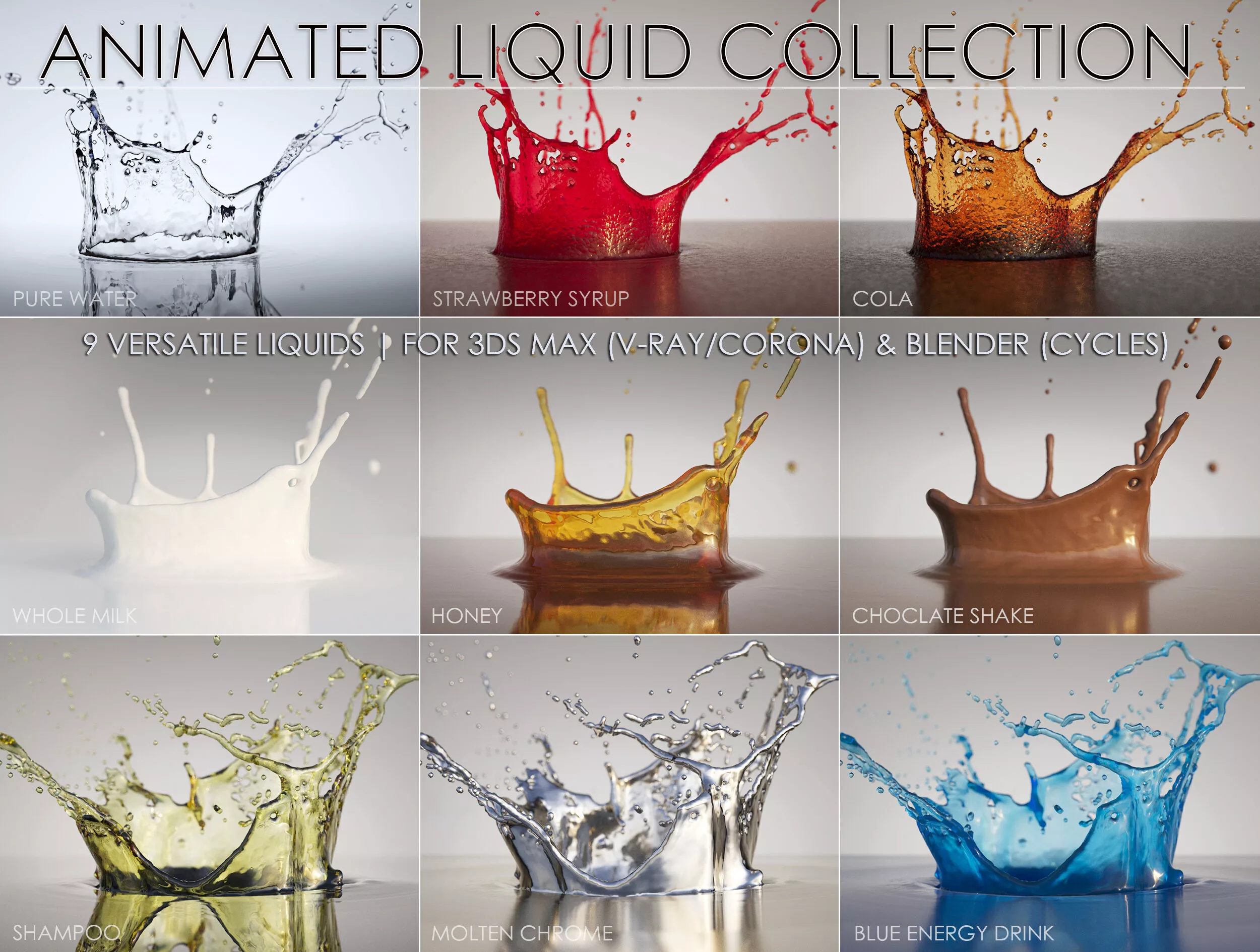 Animated Liquid Collection 9 Crown Splashes 3ds Max And Blender 3D model