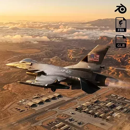 F16 Fighting Falcon PBR Game Ready 3D Model FBX OBJ BLEND