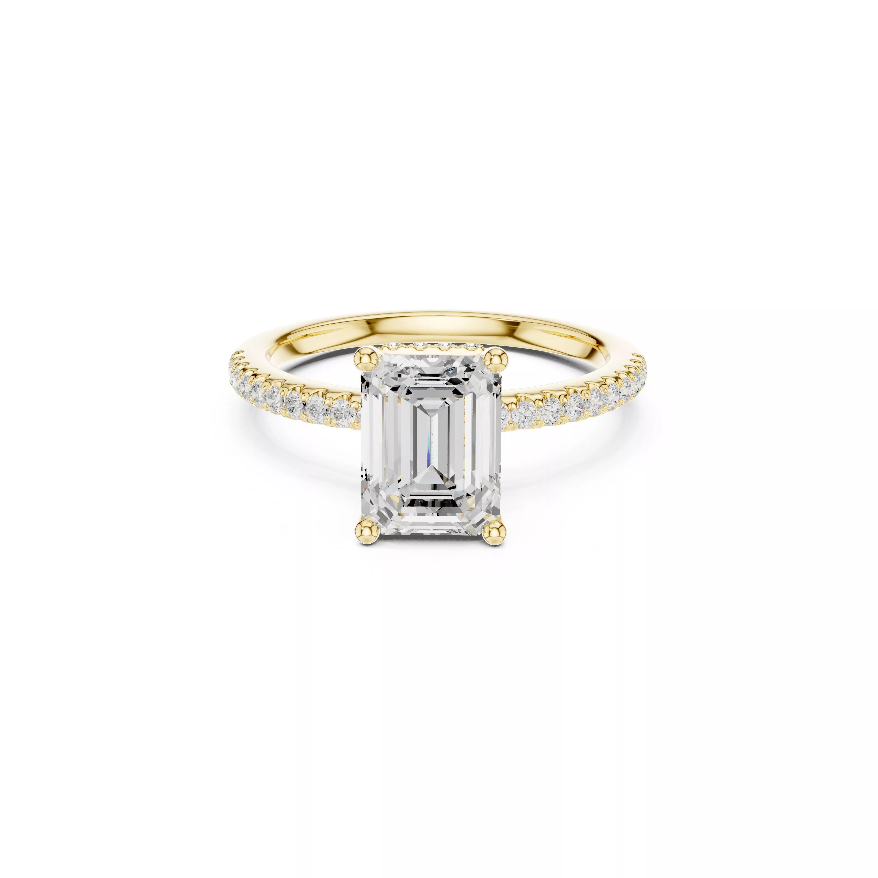 Emerald Cut Diamond Pave Band Solitaire Engagement Ring 3D print model