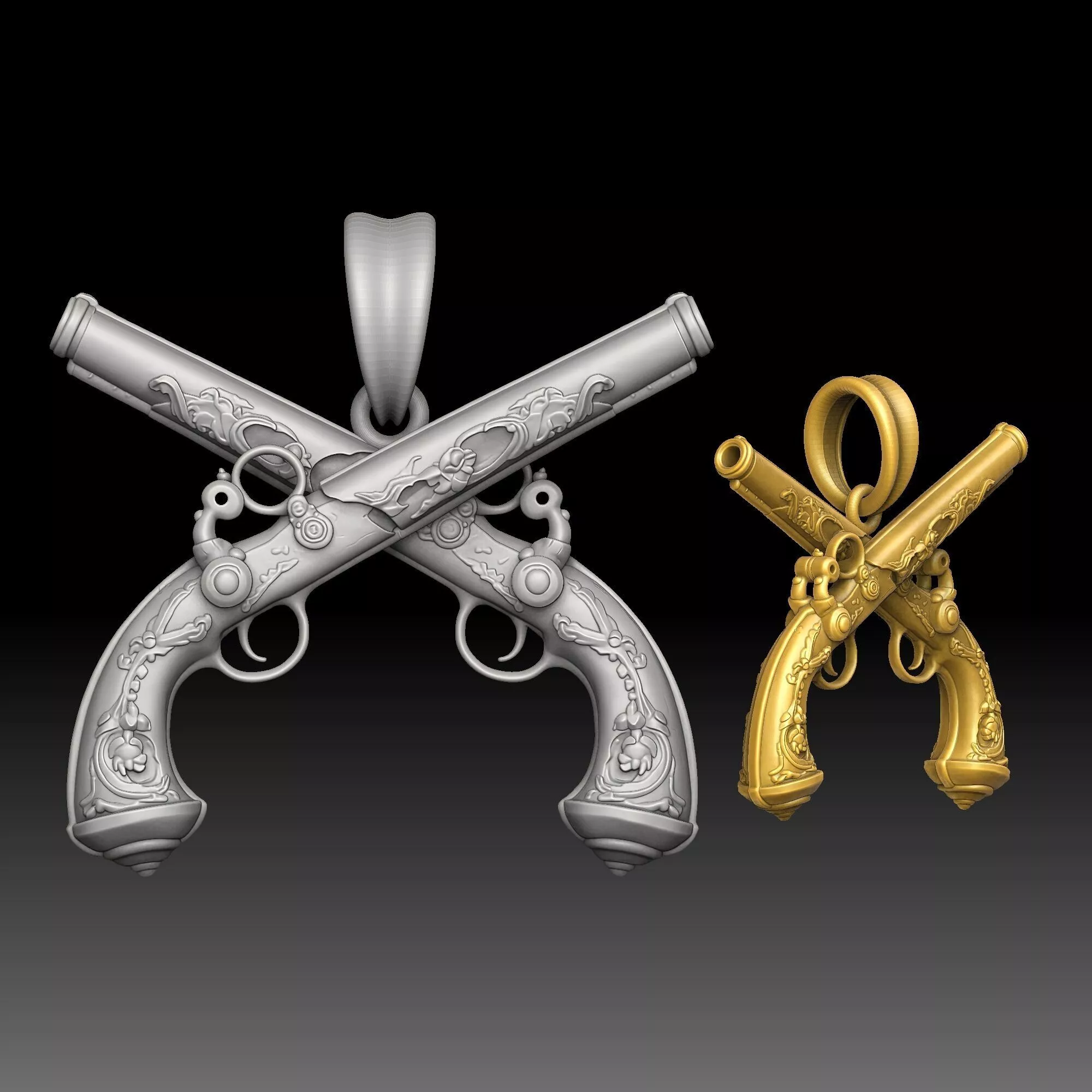 Engraved Gun - one inch pendant 3D print model