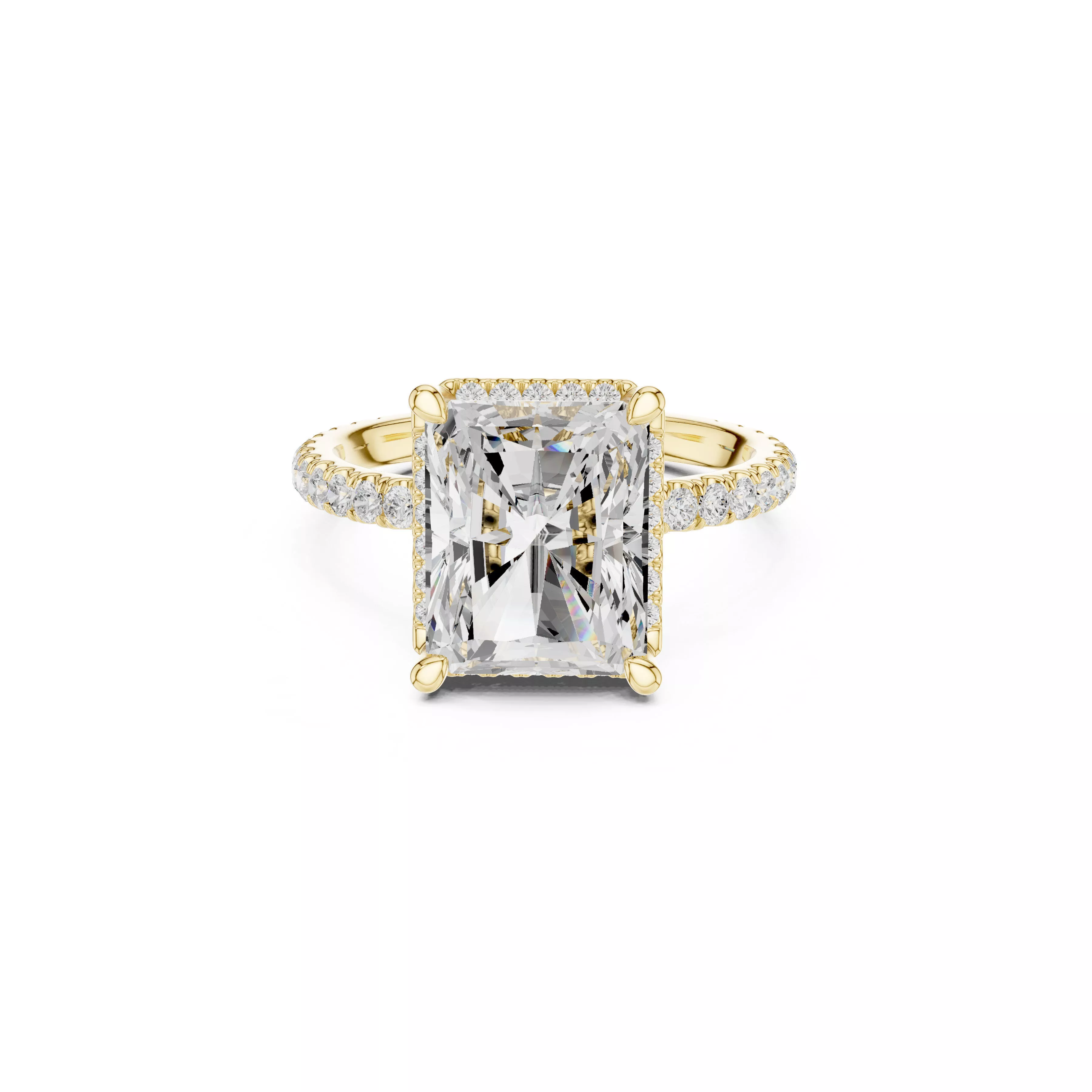 Radiant Cut Hidden Halo Diamond Engagement Ring CAD 3D print model