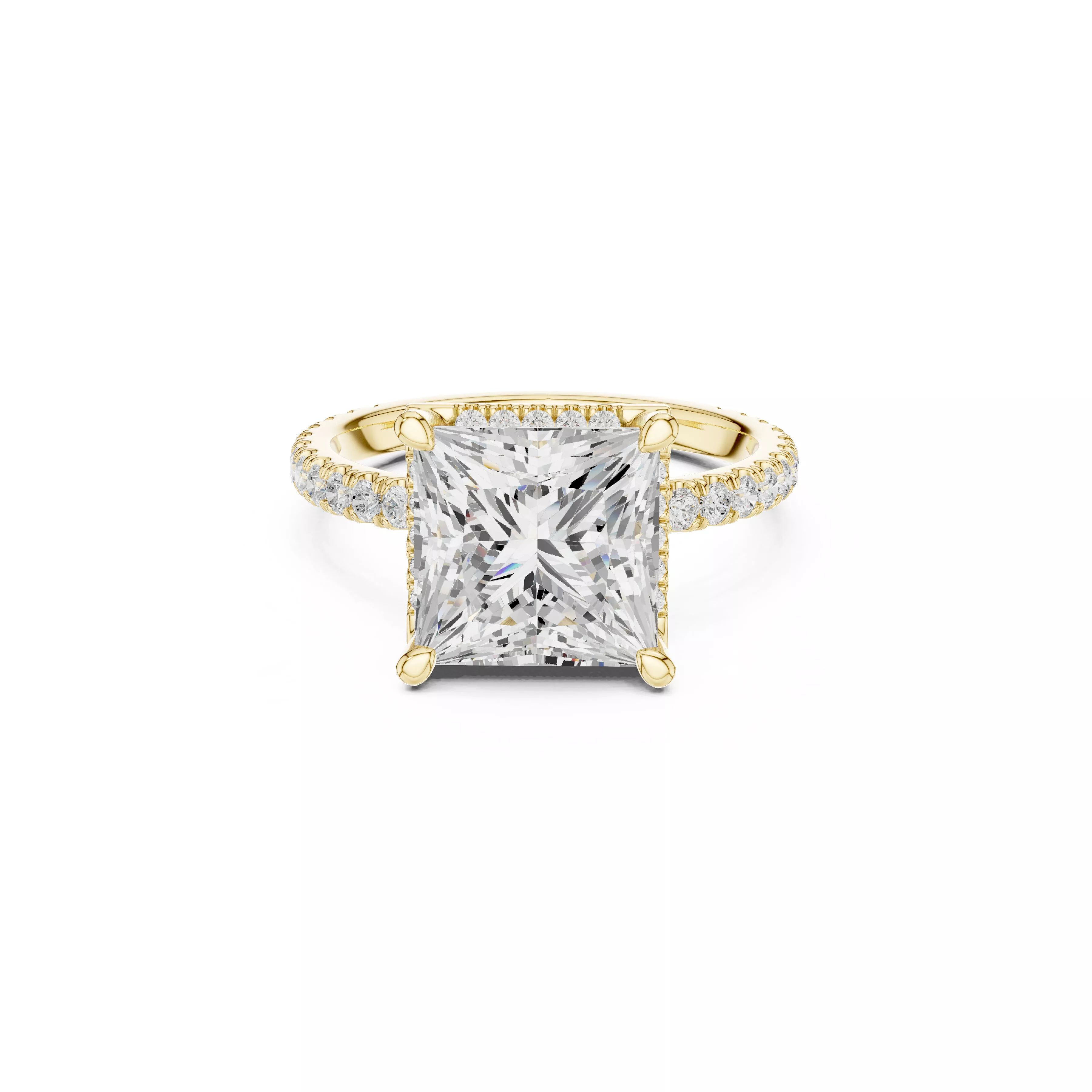 Princess Cut Hidden Halo Diamond Engagement Ring CAD 3D print model
