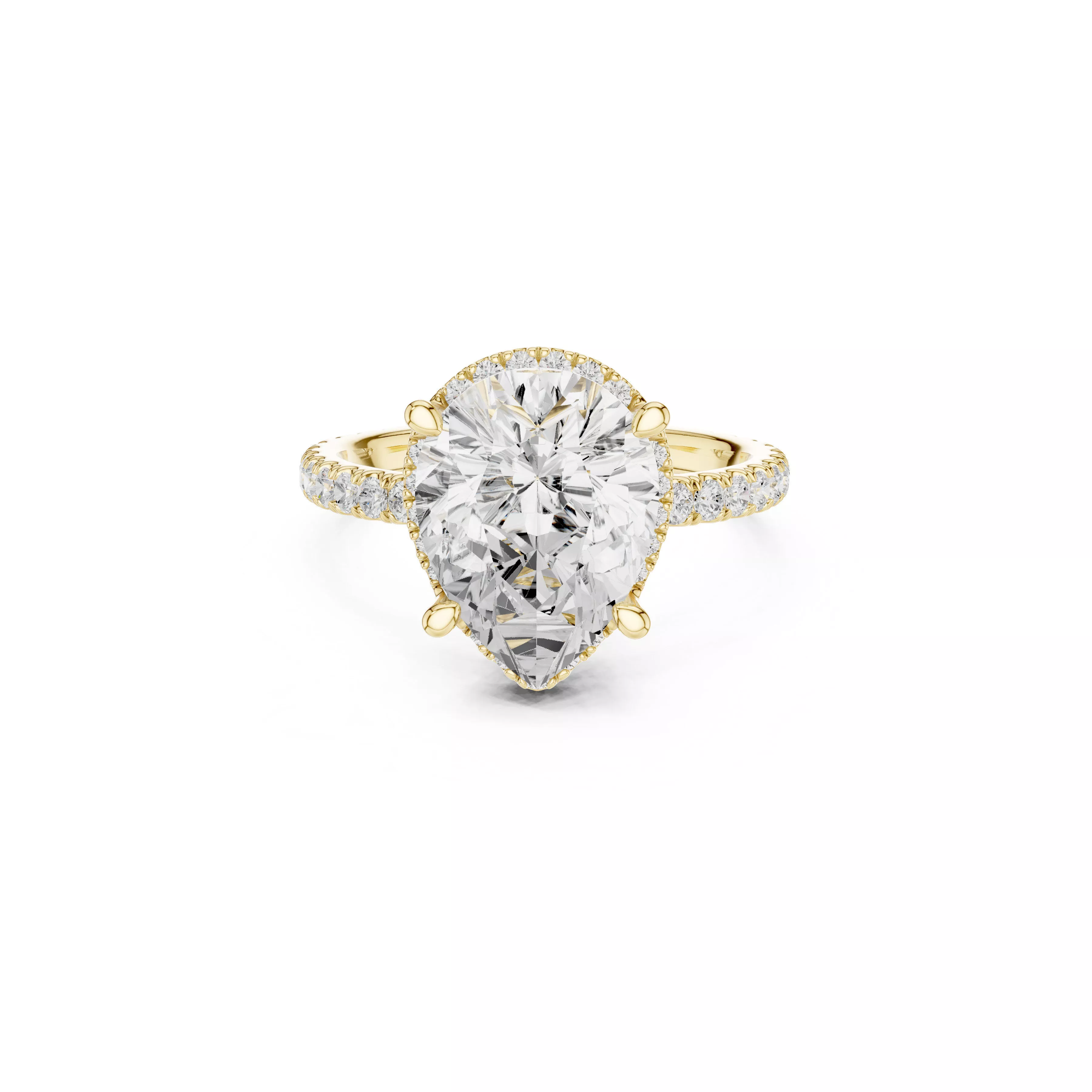 Pear Cut Hidden Halo Diamond Engagement Ring CAD 3D print model