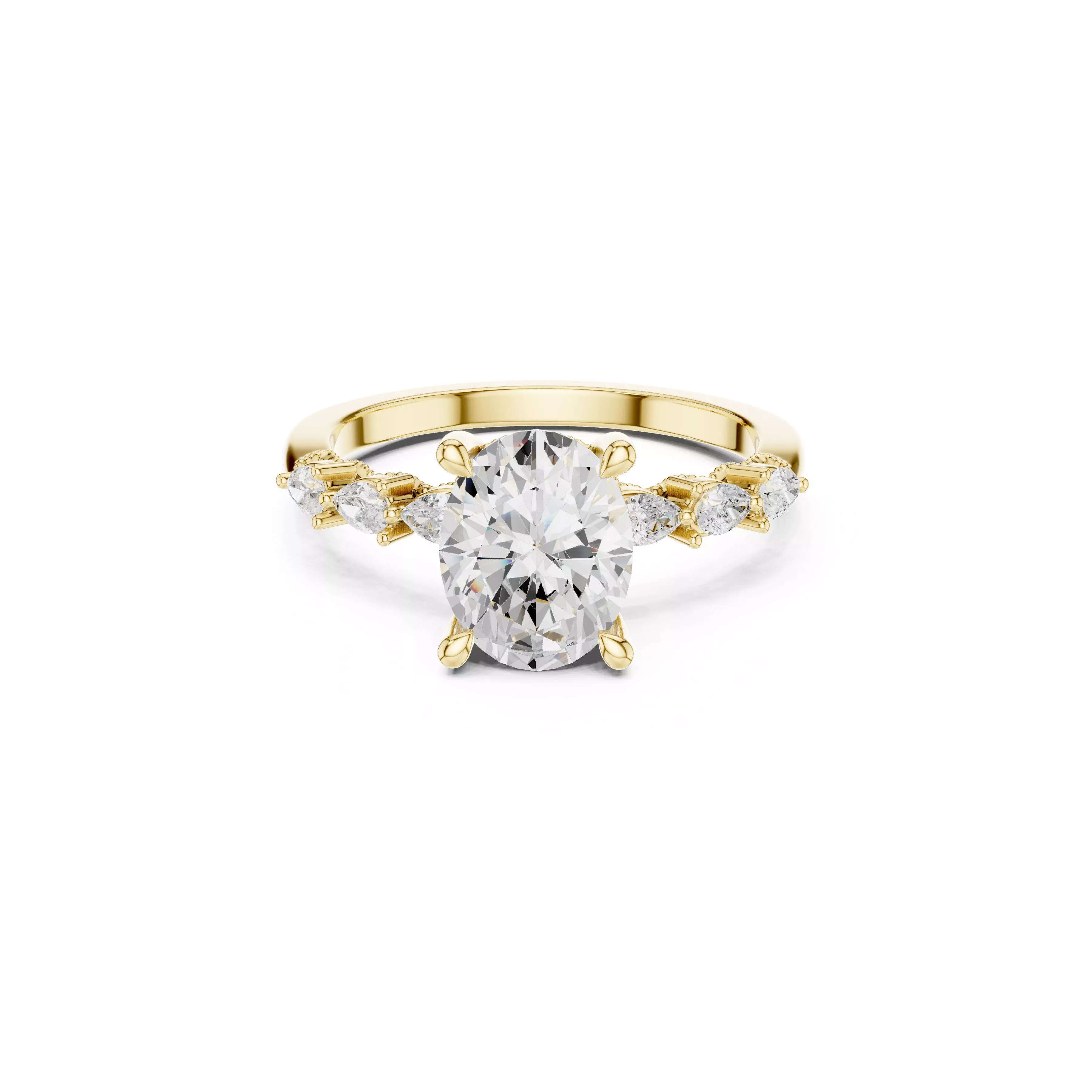Oval Cut Marquise Accent Diamond Engagement Ring CAD 3D print model
