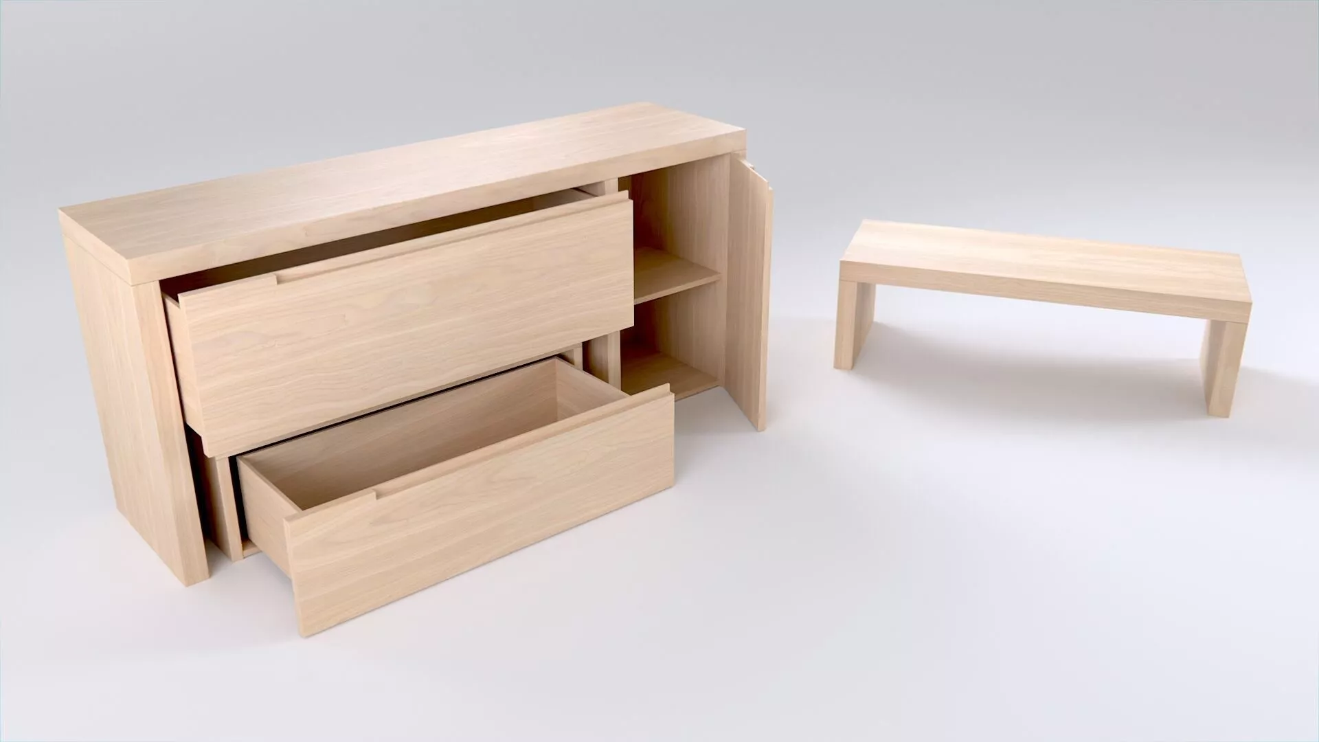 Japandi Sideboard with Hidden Bench - Blender FBX USD 3D model