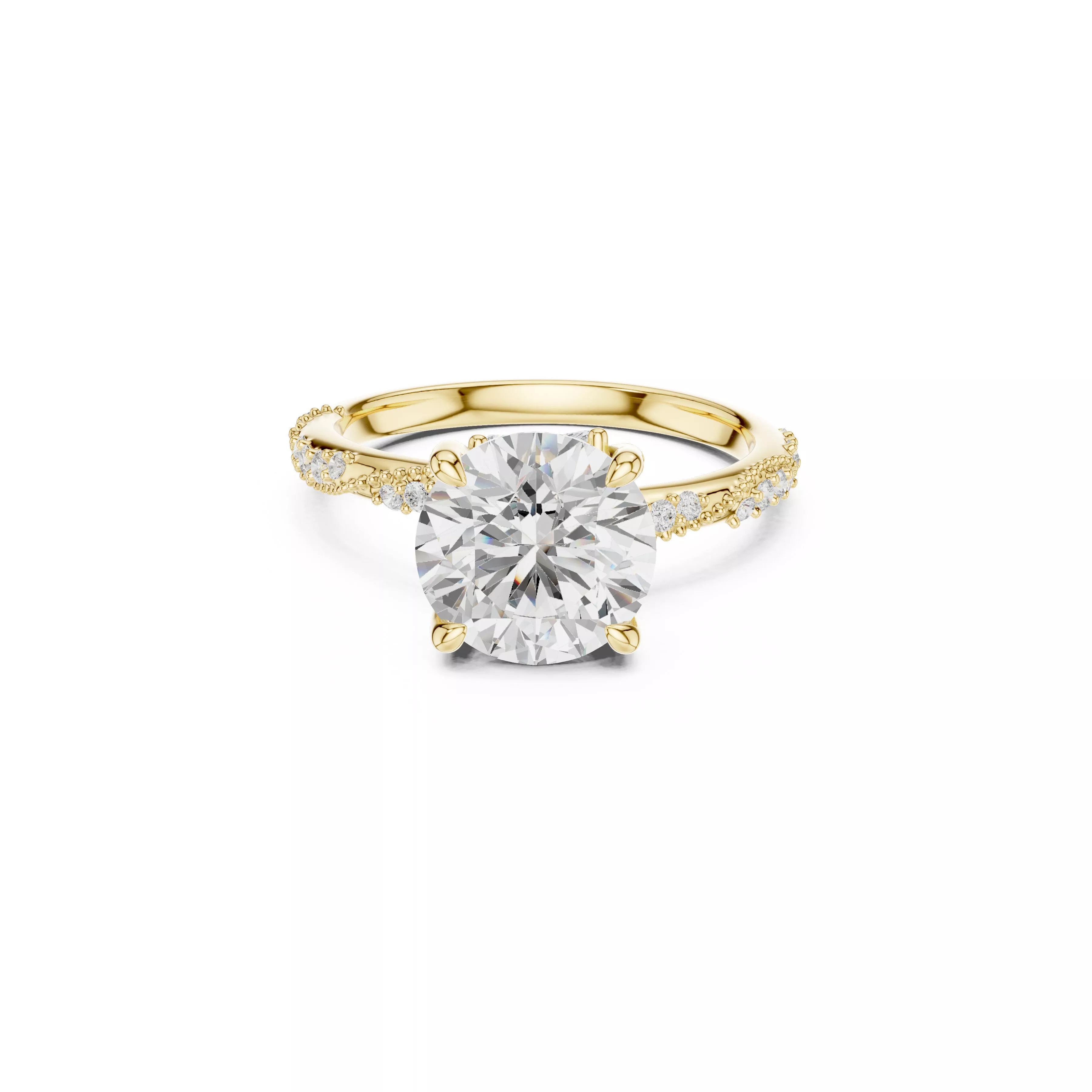 Round Cut Milgrain Split Shank Engagement Ring CAD 3D print model