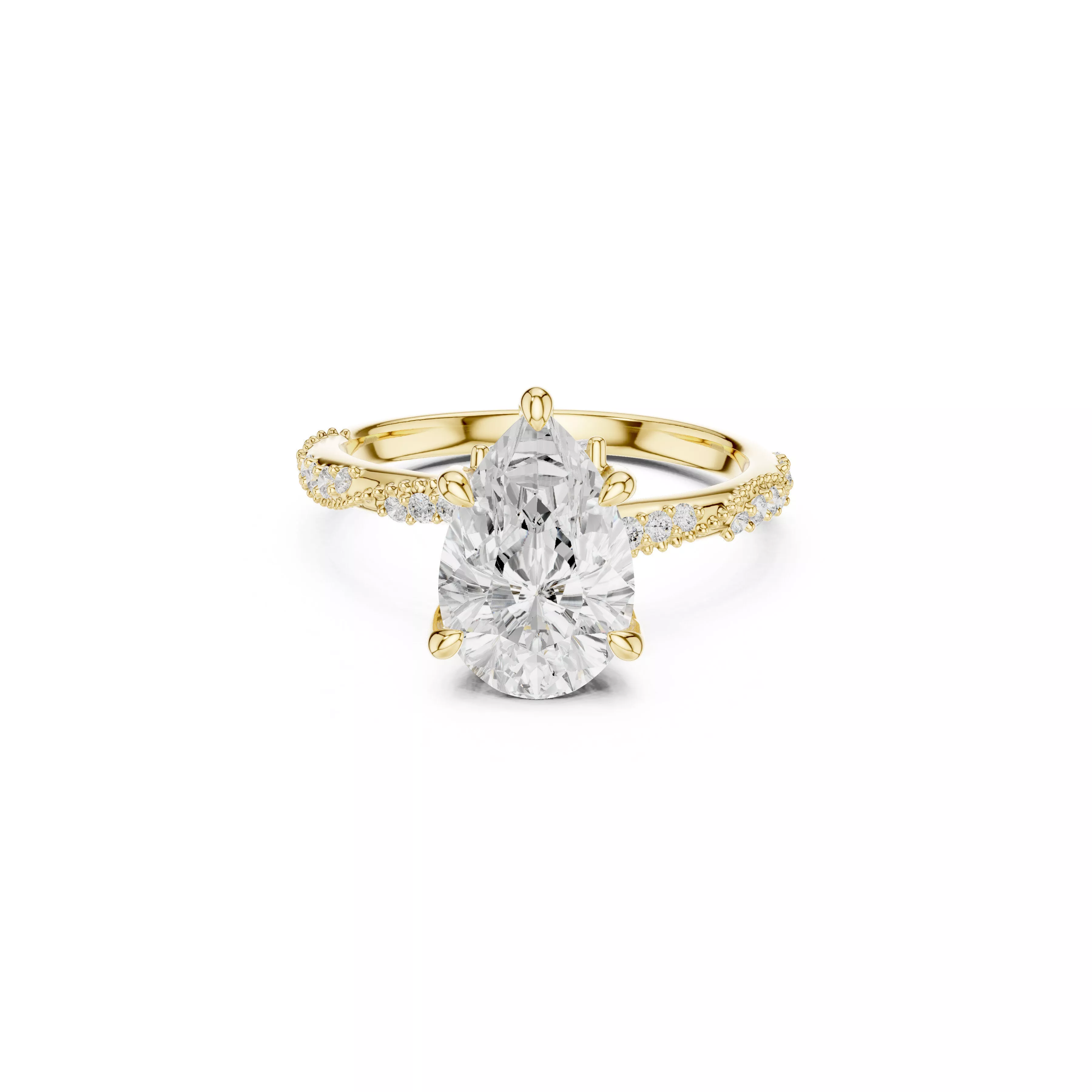 Pear Cut Milgrain Split Shank Engagement Ring CAD 3D print model