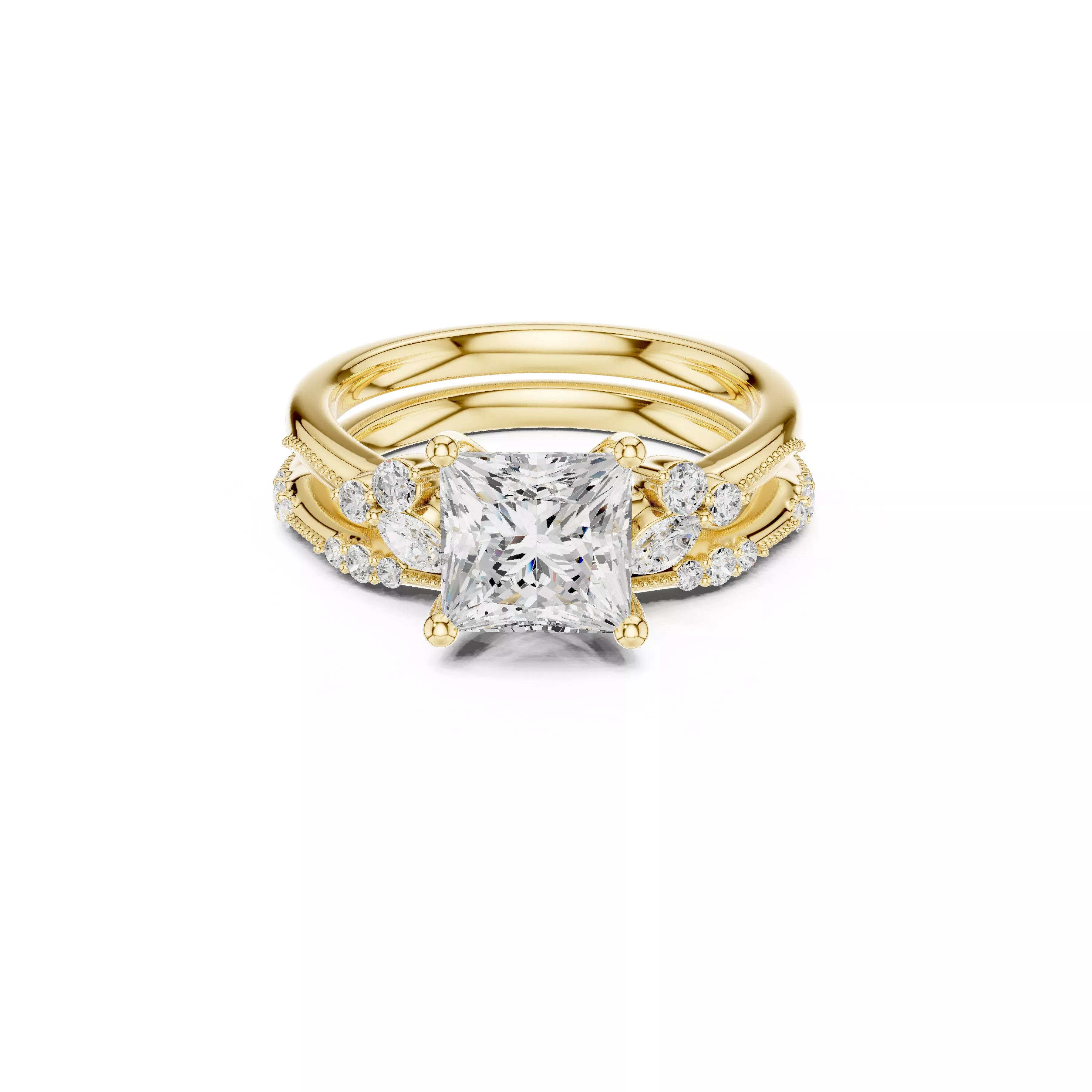 Princess Cut Diamond Bridal Ring Set CAD 3D print model
