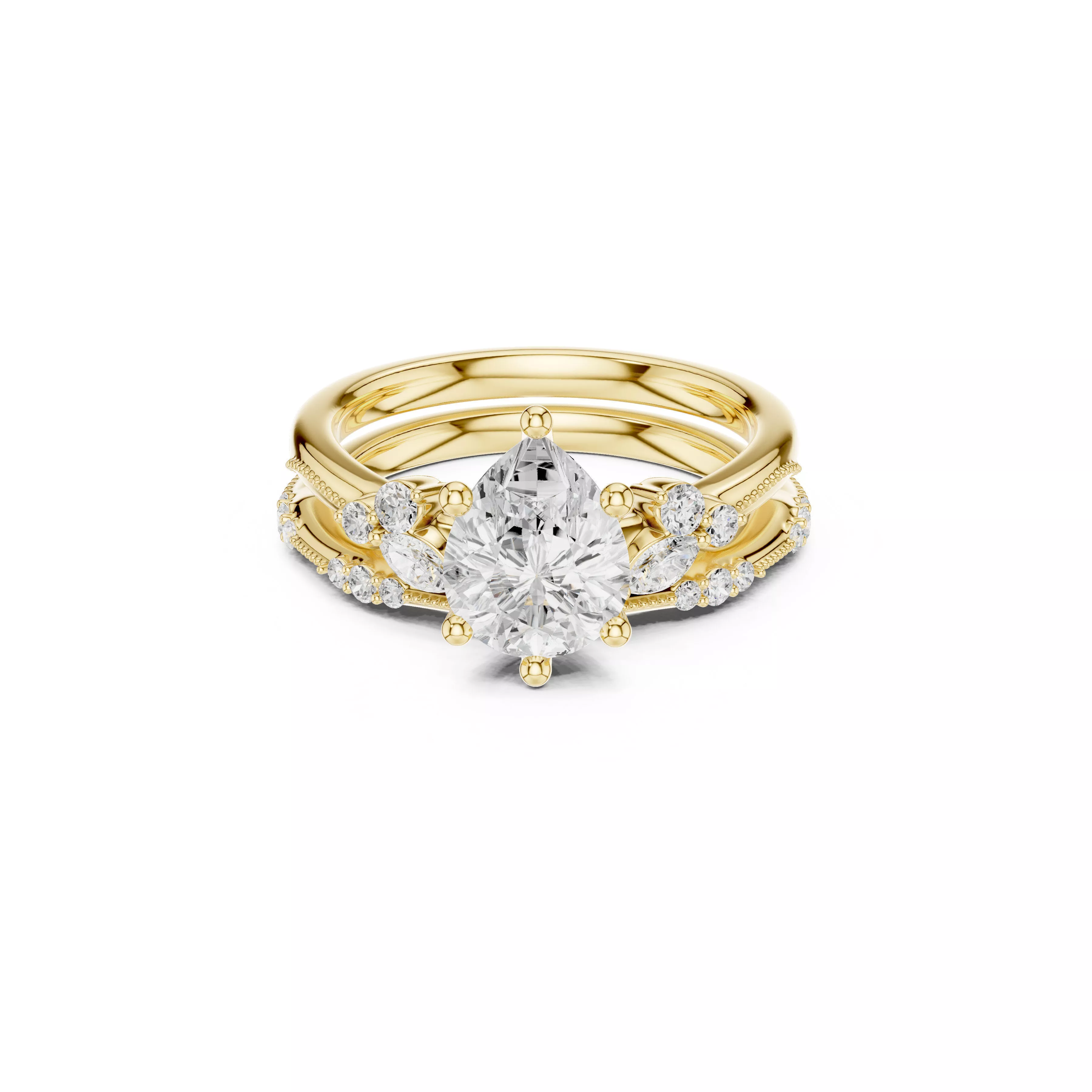 Pear Cut Diamond Bridal Ring Set CAD 3D print model