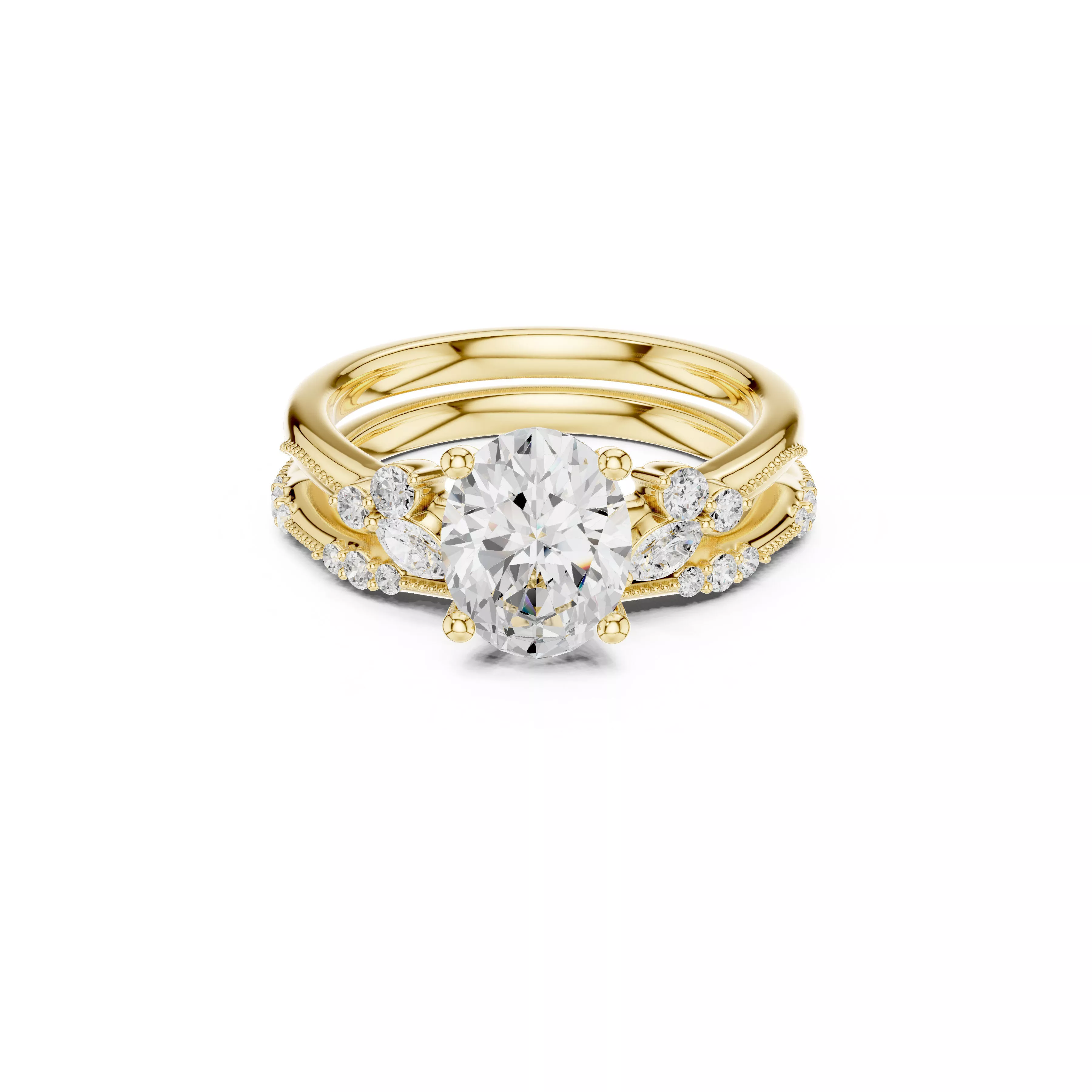Oval Cut Diamond Bridal Ring Set CAD Design 3D print model
