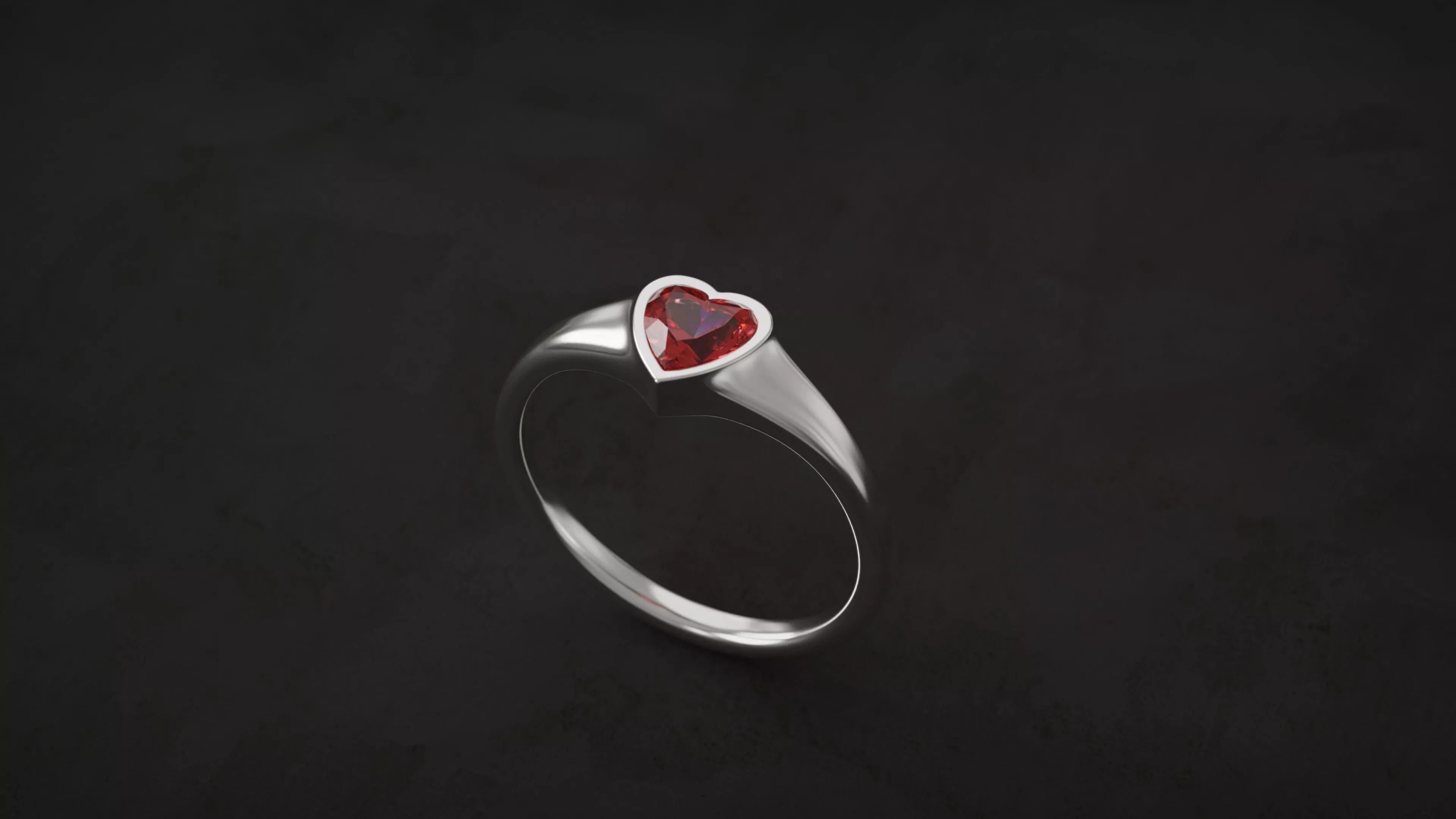 Heart Ruby Ring - Bezel Set Minimal Silver Band 3D print model
