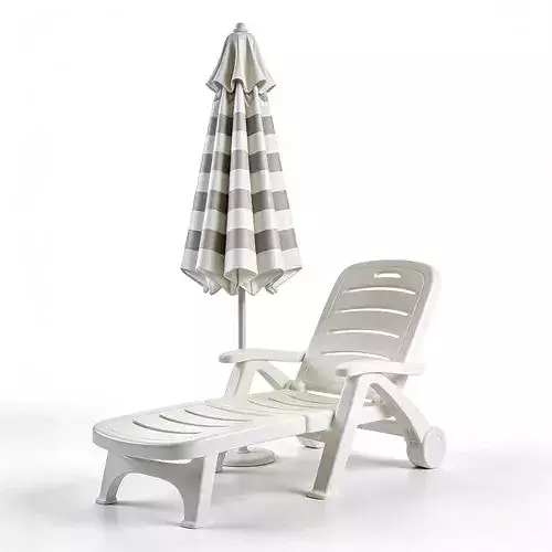 Beach Adjustable Sun Lounger with Umbrella 3d model