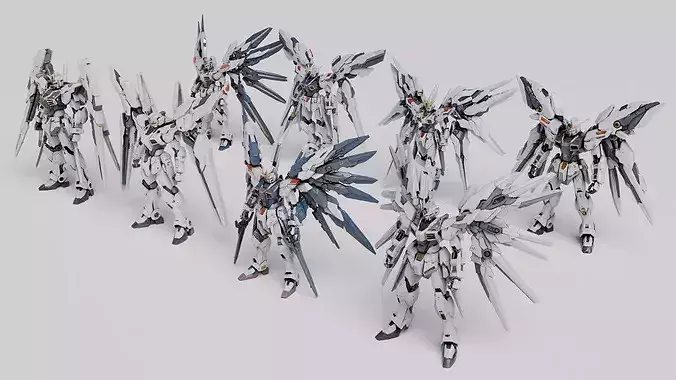 White Mecha Robot Winged Collection with PBR Textures Bundle