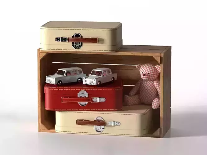Crate Box with Toys and Small Briefcases