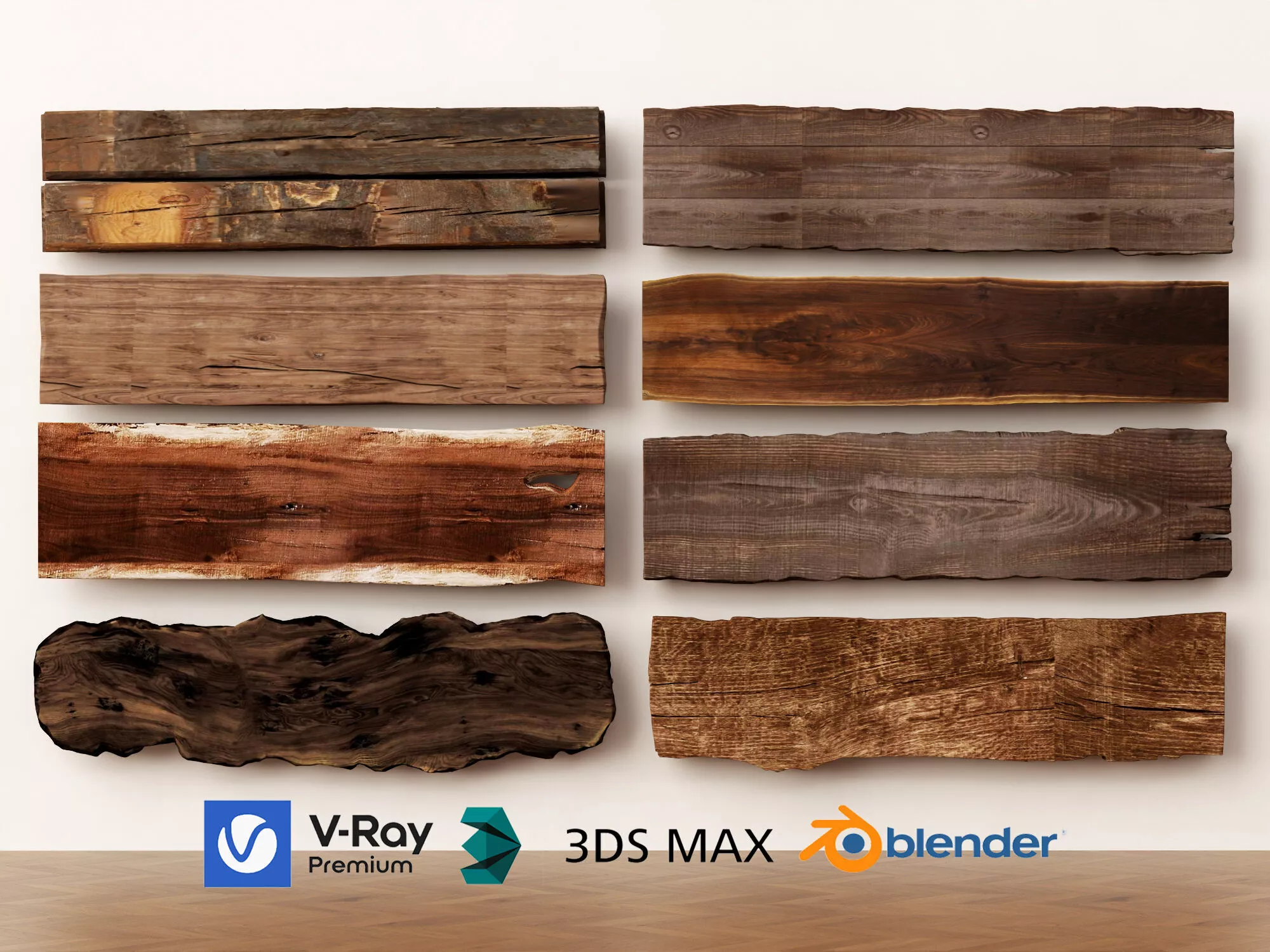 Live Edge Wood Plank Rustic Timber Board Pack 3D model
