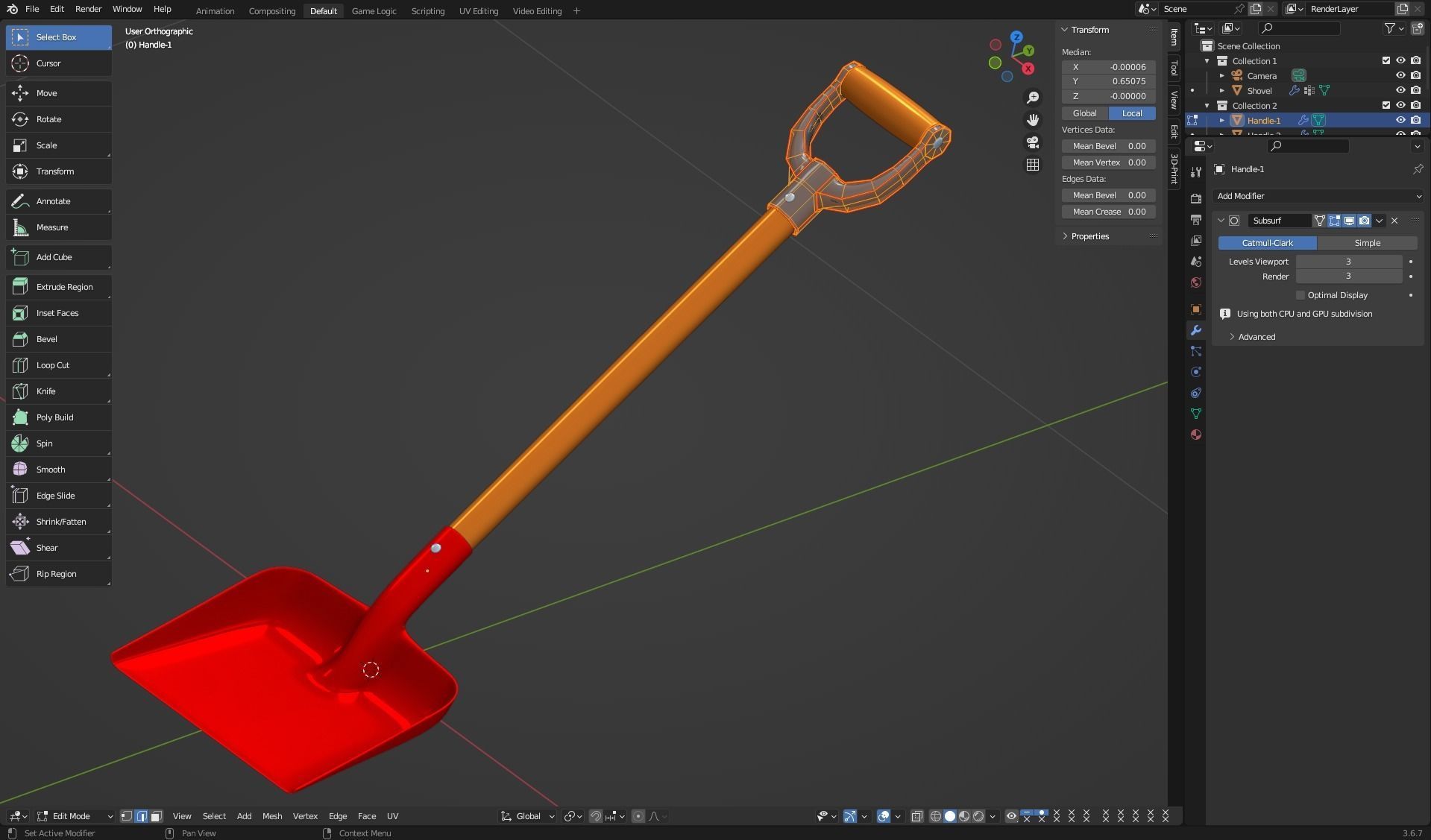 Red snow shovel 3D model_11