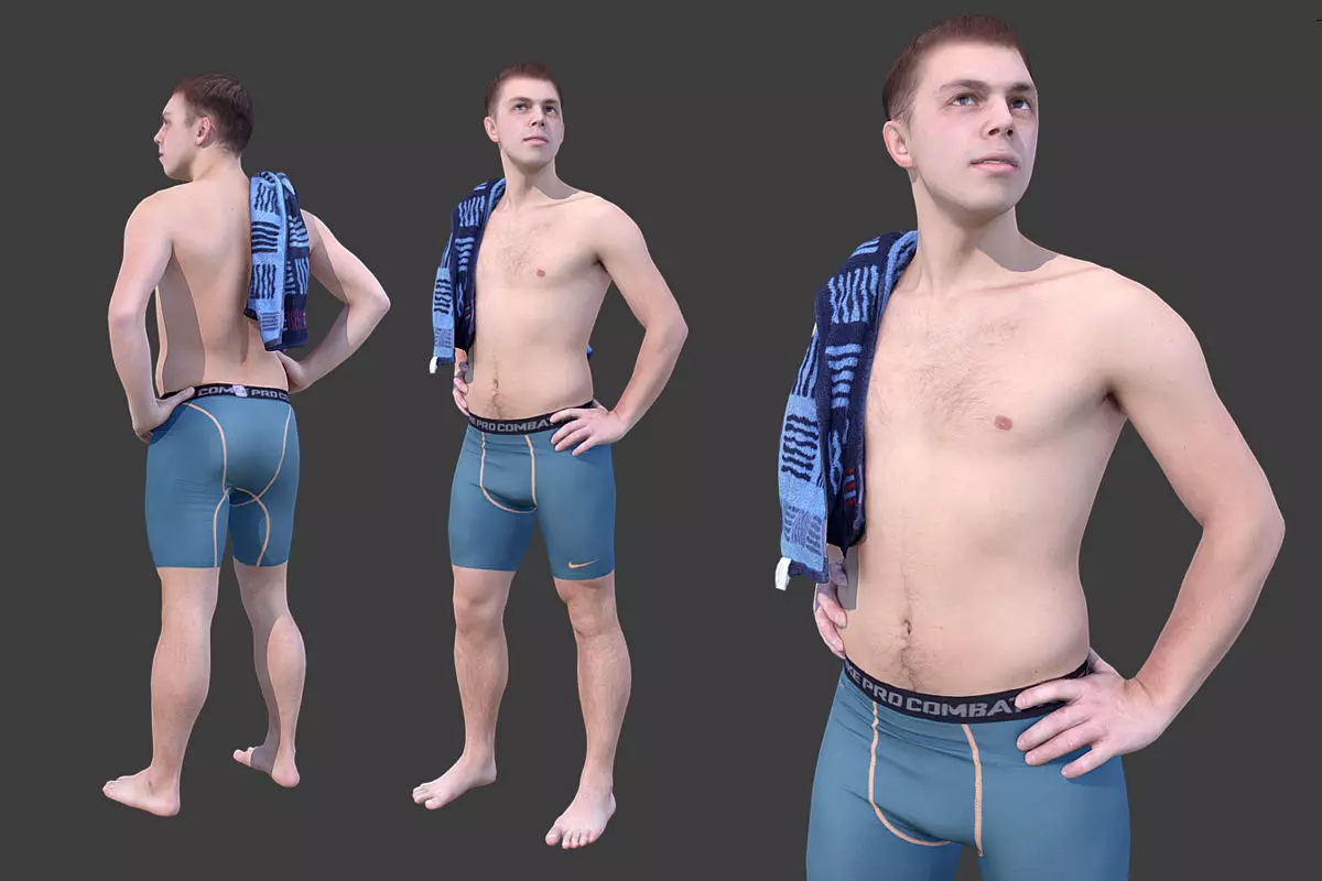 Man in Swimsuit Low-poly 3D model_0
