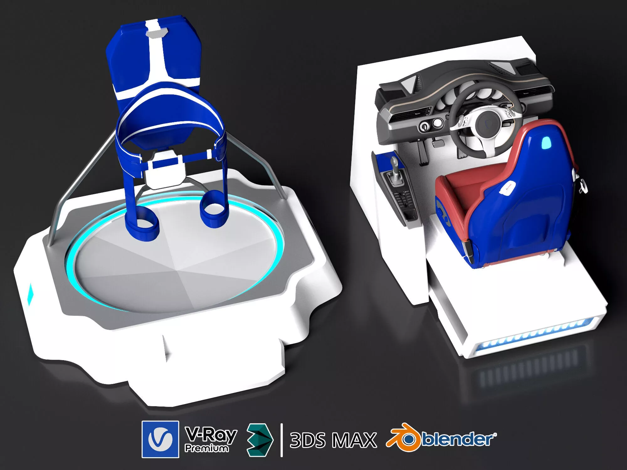Modern VR Treadmill and Racing Simulator Pack 3D model