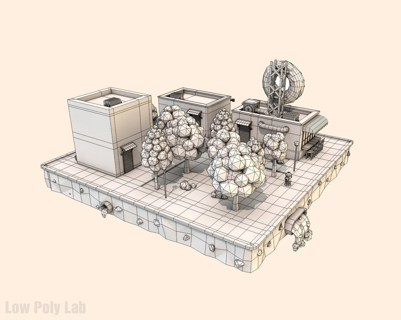 Cartoon City Block Dount Cafe Building Low-poly 3D model_5